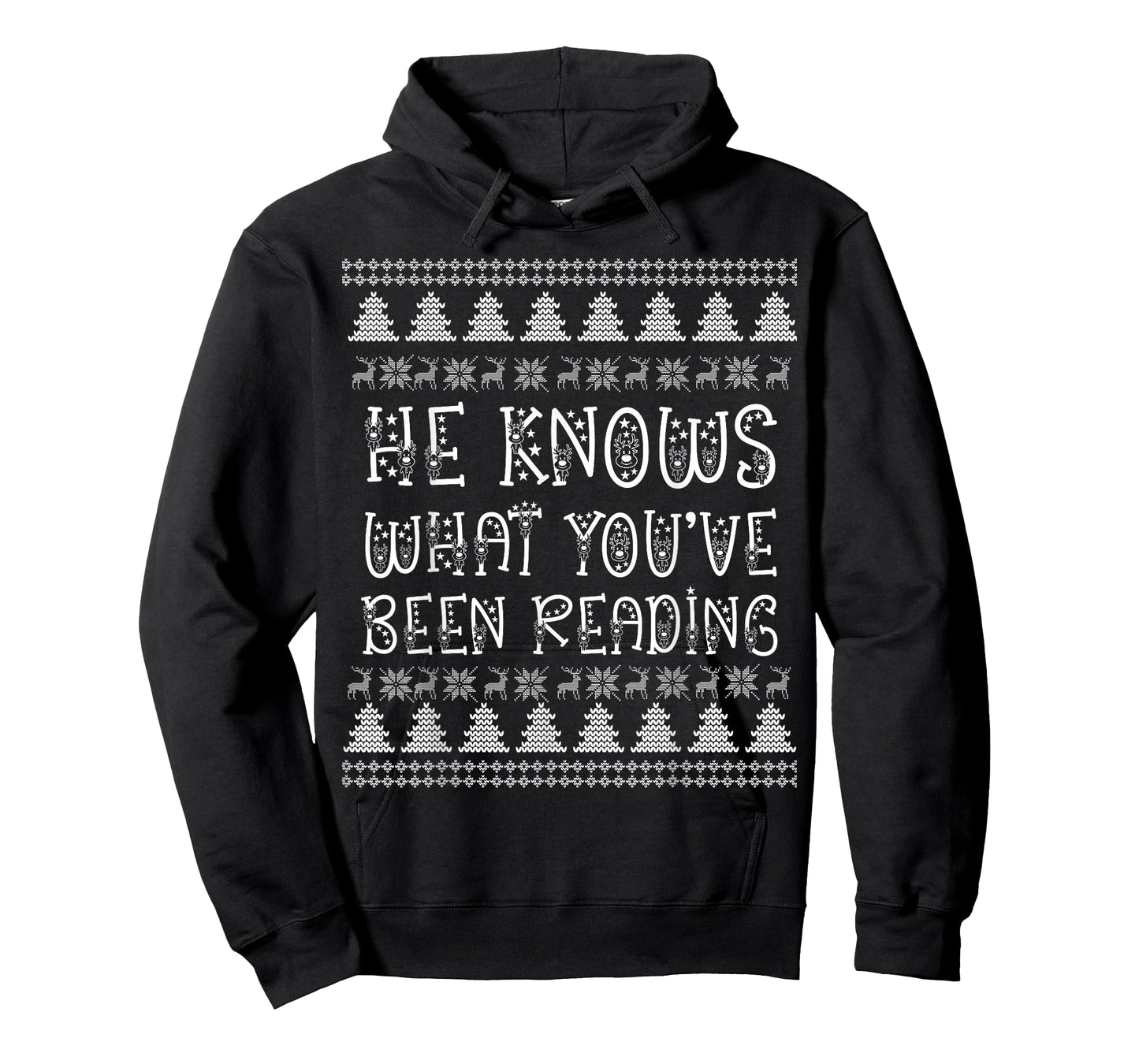 He Knows What You've Been Reading Christmas Bookish Ugly T-Shirt