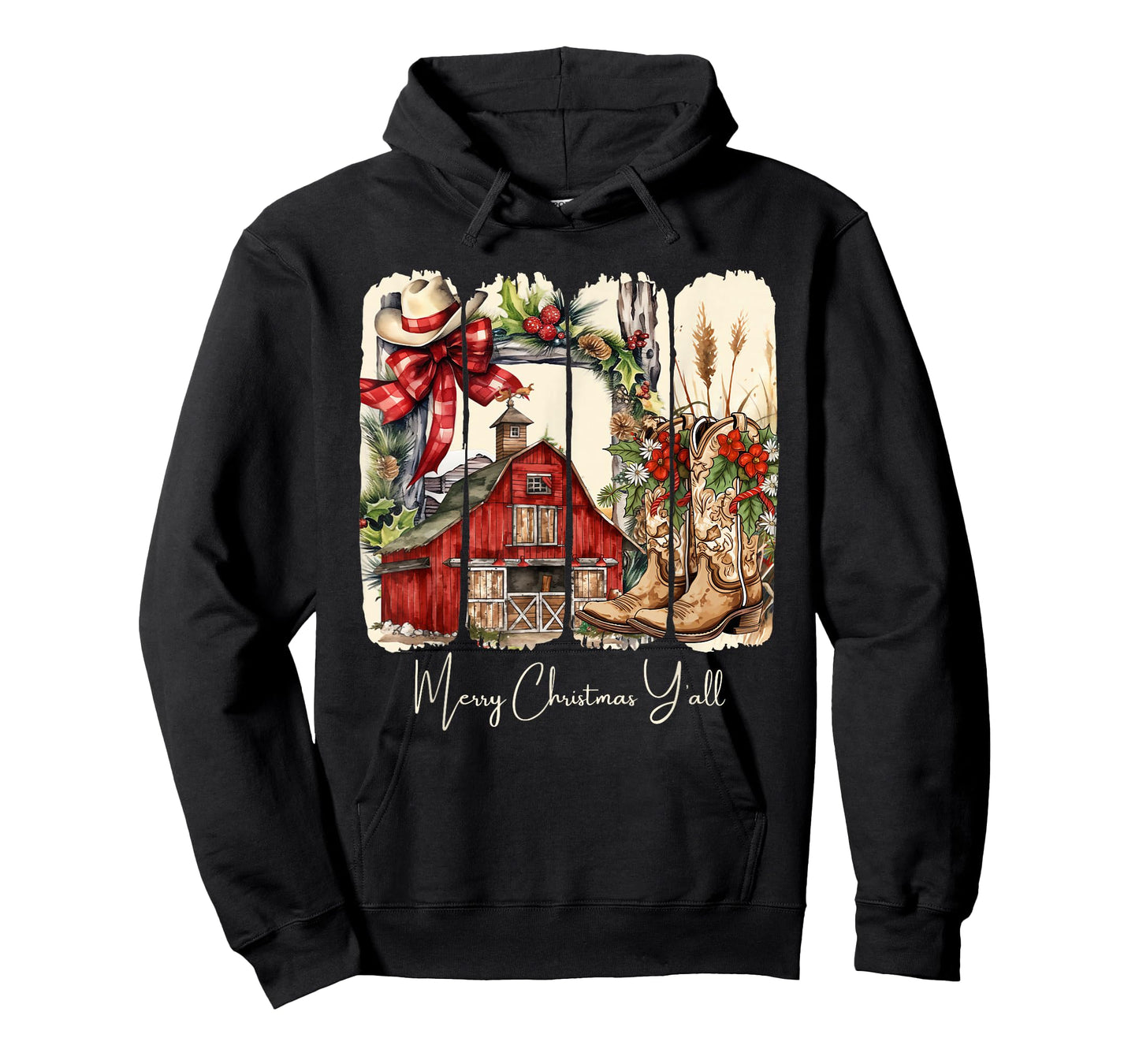 Western Merry Christmas Yall Barn Design T-Shirt