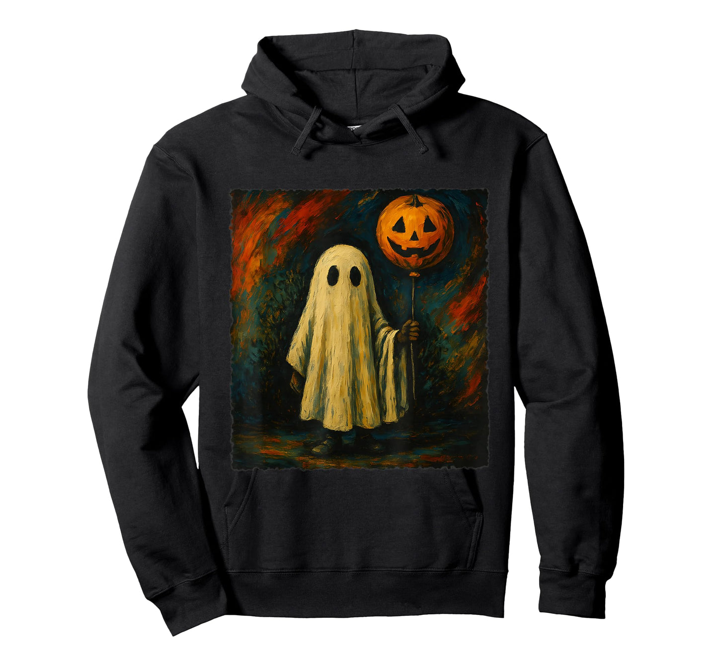 Vintage Ghost Holding Pumpkin Balloon Halloween Art T-Shirt