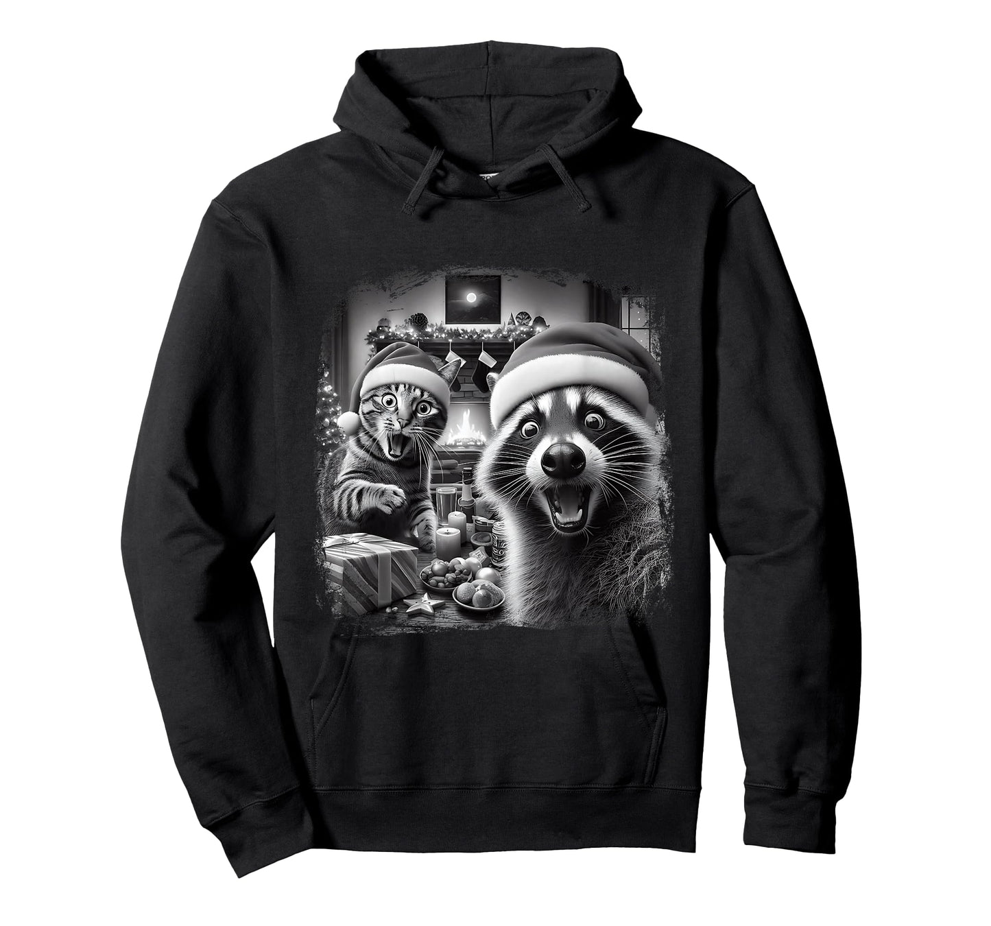 Racoon Santa Funny Cat Taking Selfie Christmas Xmas Holiday T-Shirt