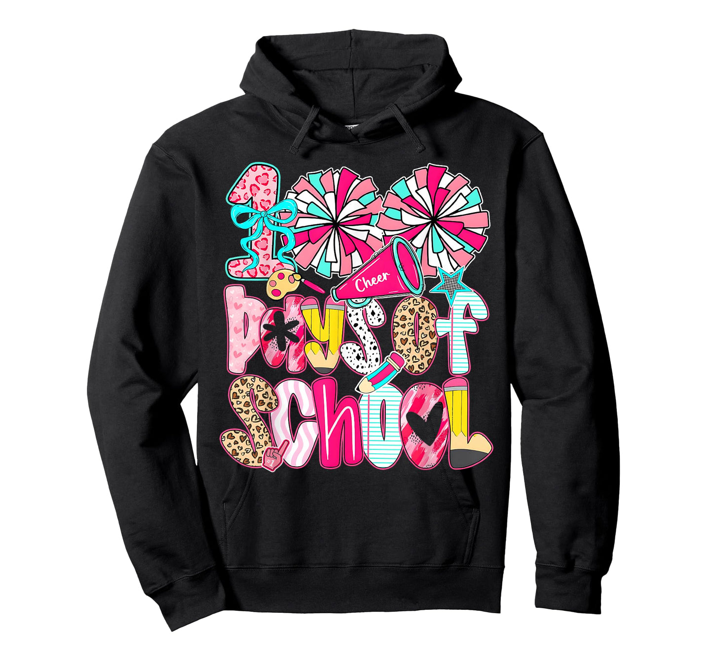 Preppy 100 Days of School Cheer Coquette Bow Kids Girls T-Shirt