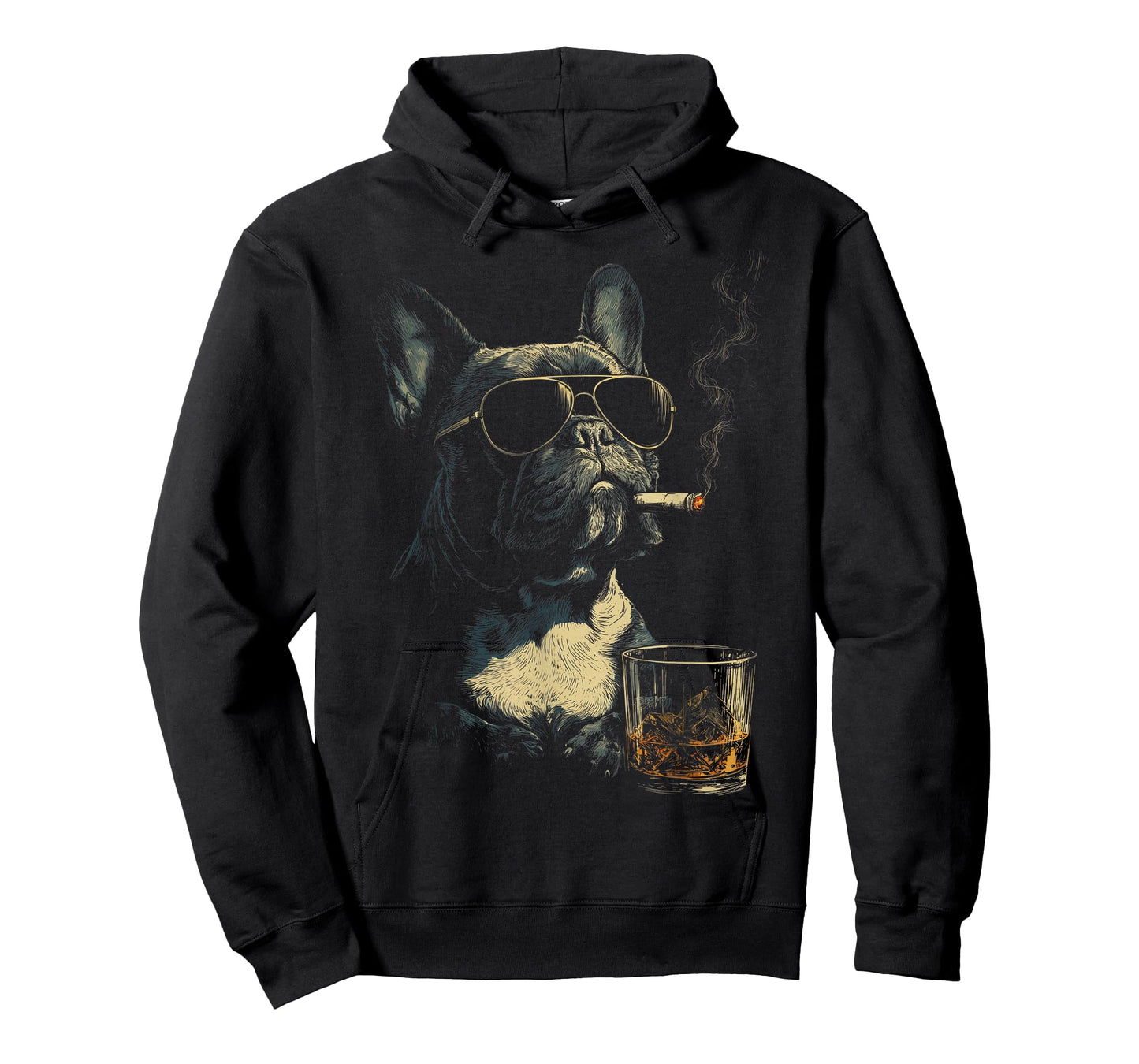 French Bulldog Smoking Cigarette Whisky Lover Funny Dog T-Shirt