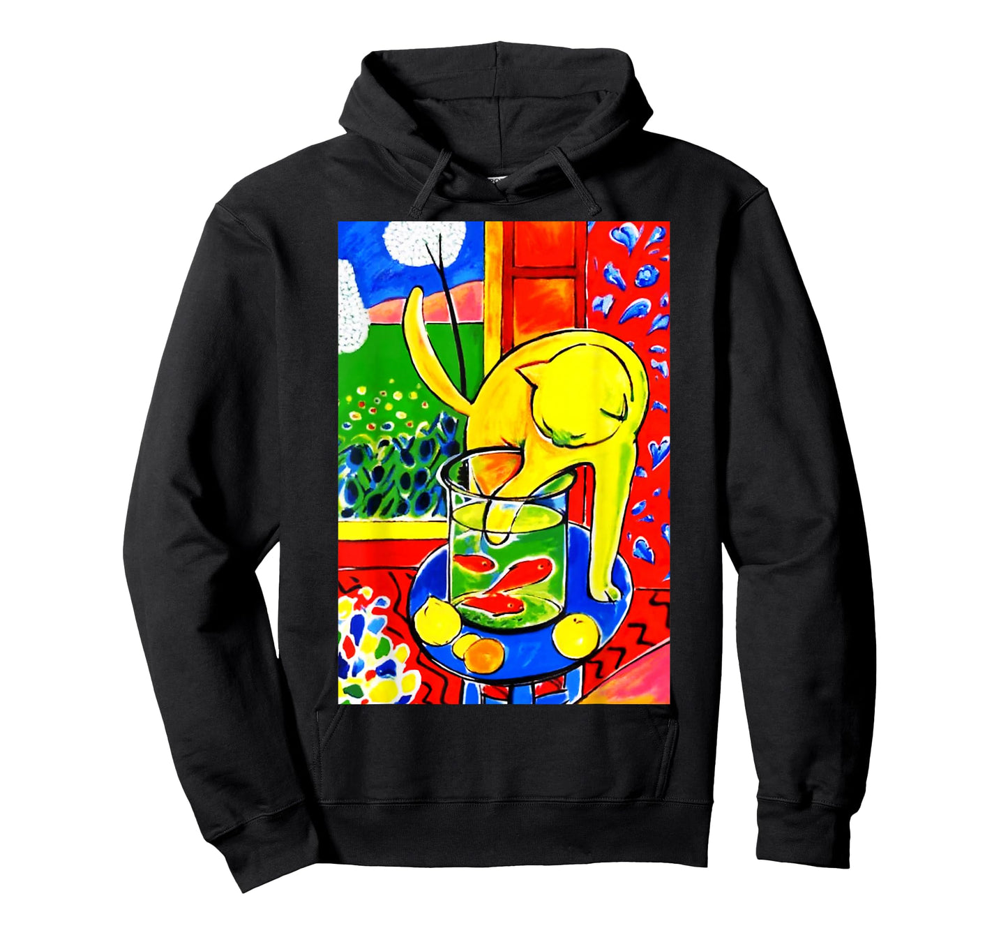 Cat with Red Fish, Matisse Inspiration, Art in Digital Style T-Shirt