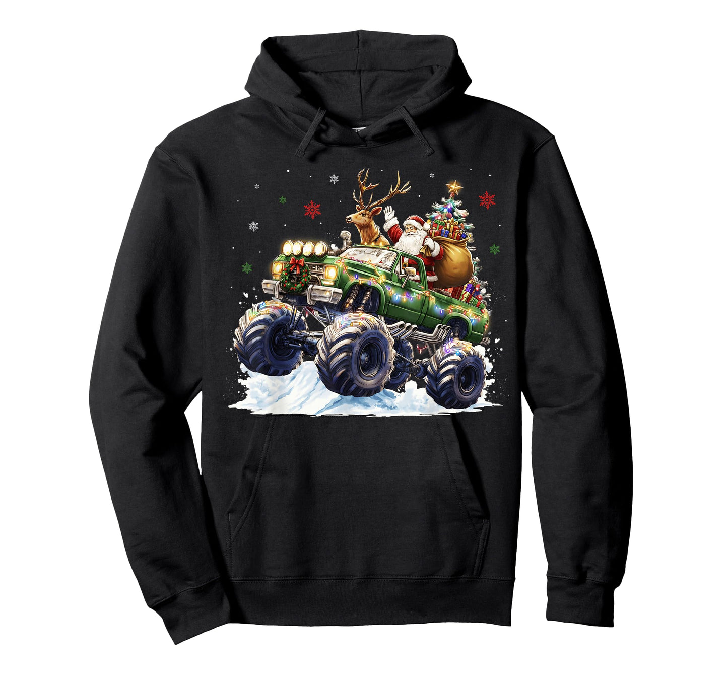 Reindeer Santa Riding Monster Truck Christmas Tree Men Boy T-Shirt