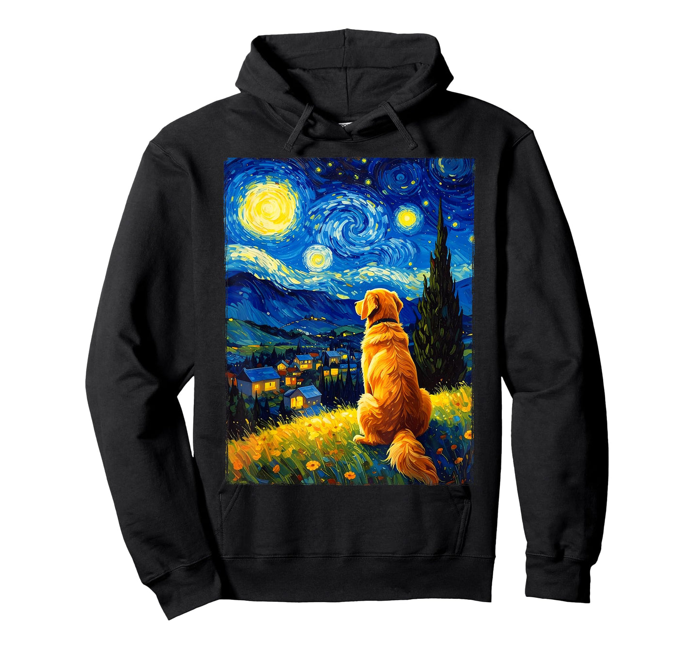 Van Gogh Starry Night Painting Golden Retriever Dog T-Shirt