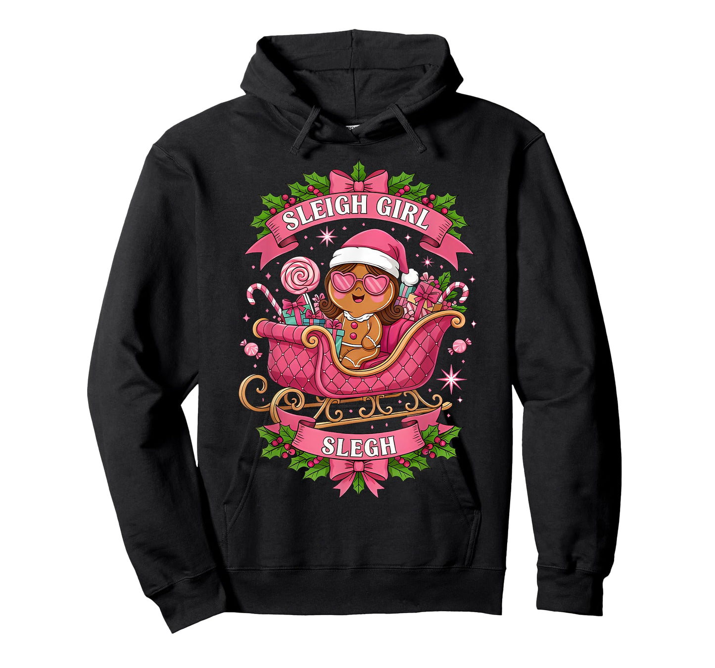 Groovy Pink Christmas Candy Sleigh Girl Gingerbread Holiday T-Shirt