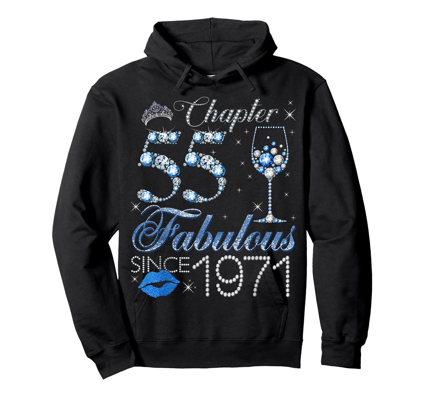 Chapter 55 55th Birthday Crown Wine Glass Denim and Diamonds T-Shirt