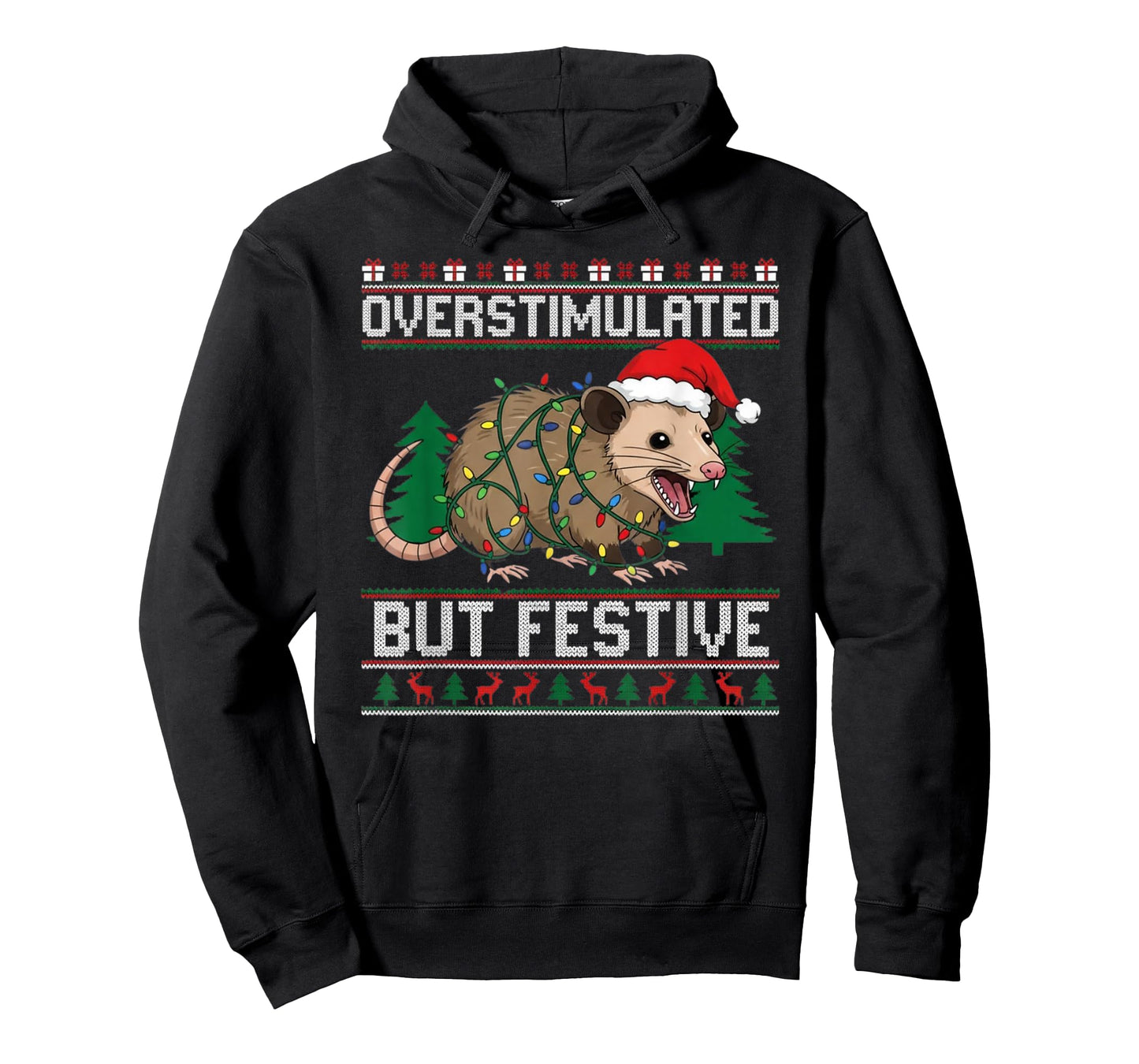 Overstimulated But Festive Possum Christmas Pajamas Ugly T-Shirt