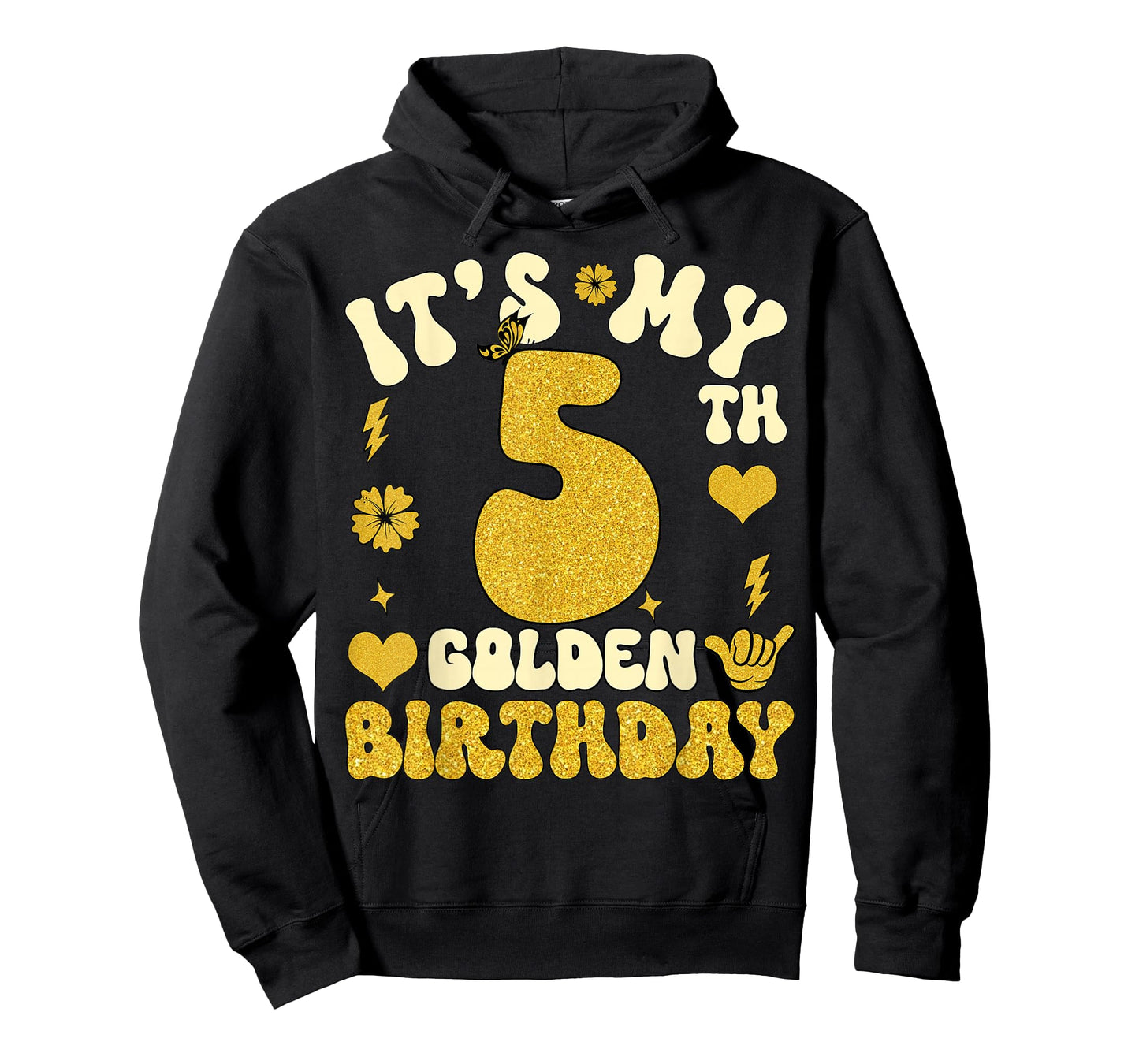 It's My 5th Golden Birthday 5 Year Old Bday Kids Groovy T-Shirt