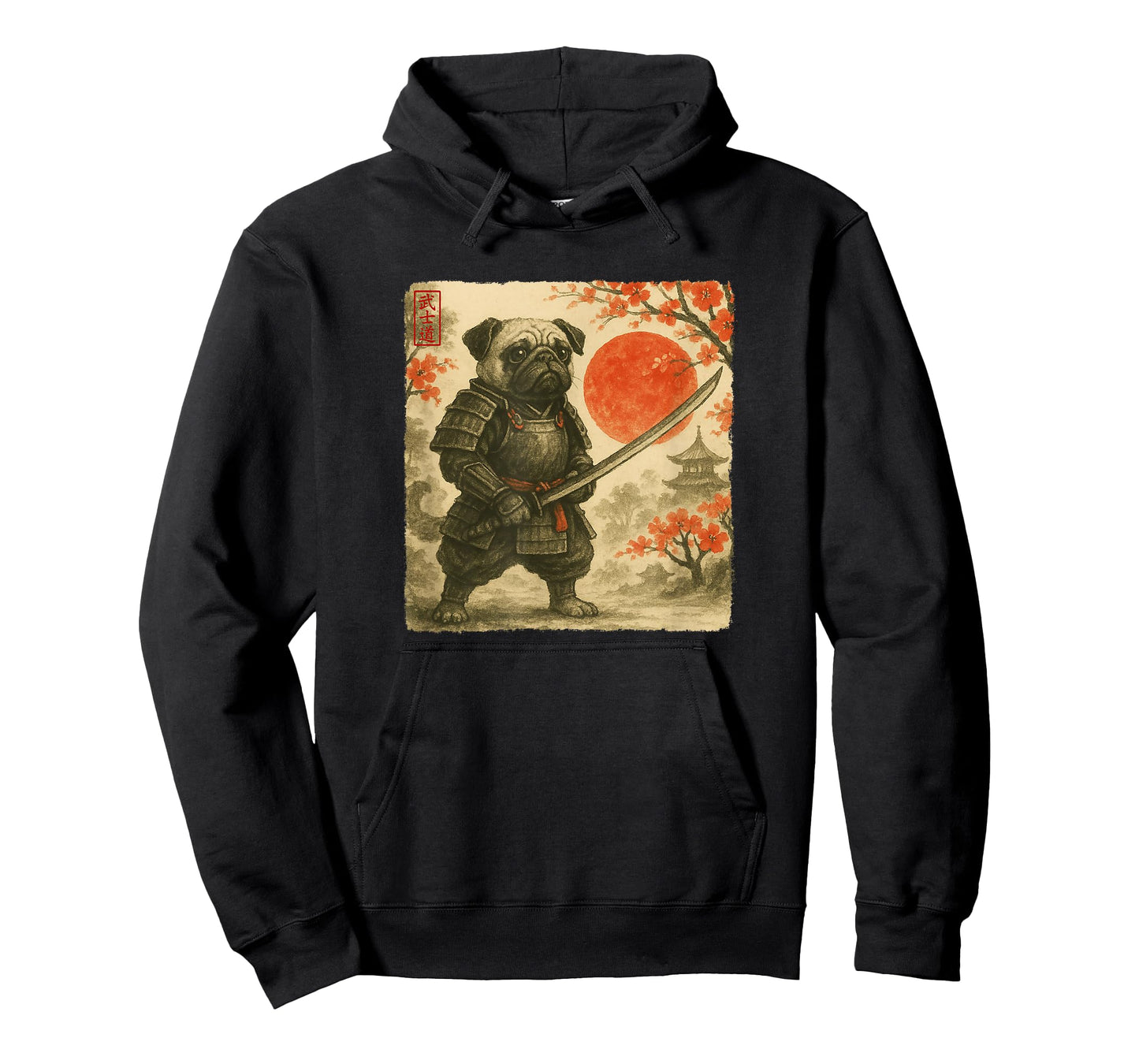 Pug Samurai Japanese Warrior Costume Sumi-e Art Funny T-Shirt