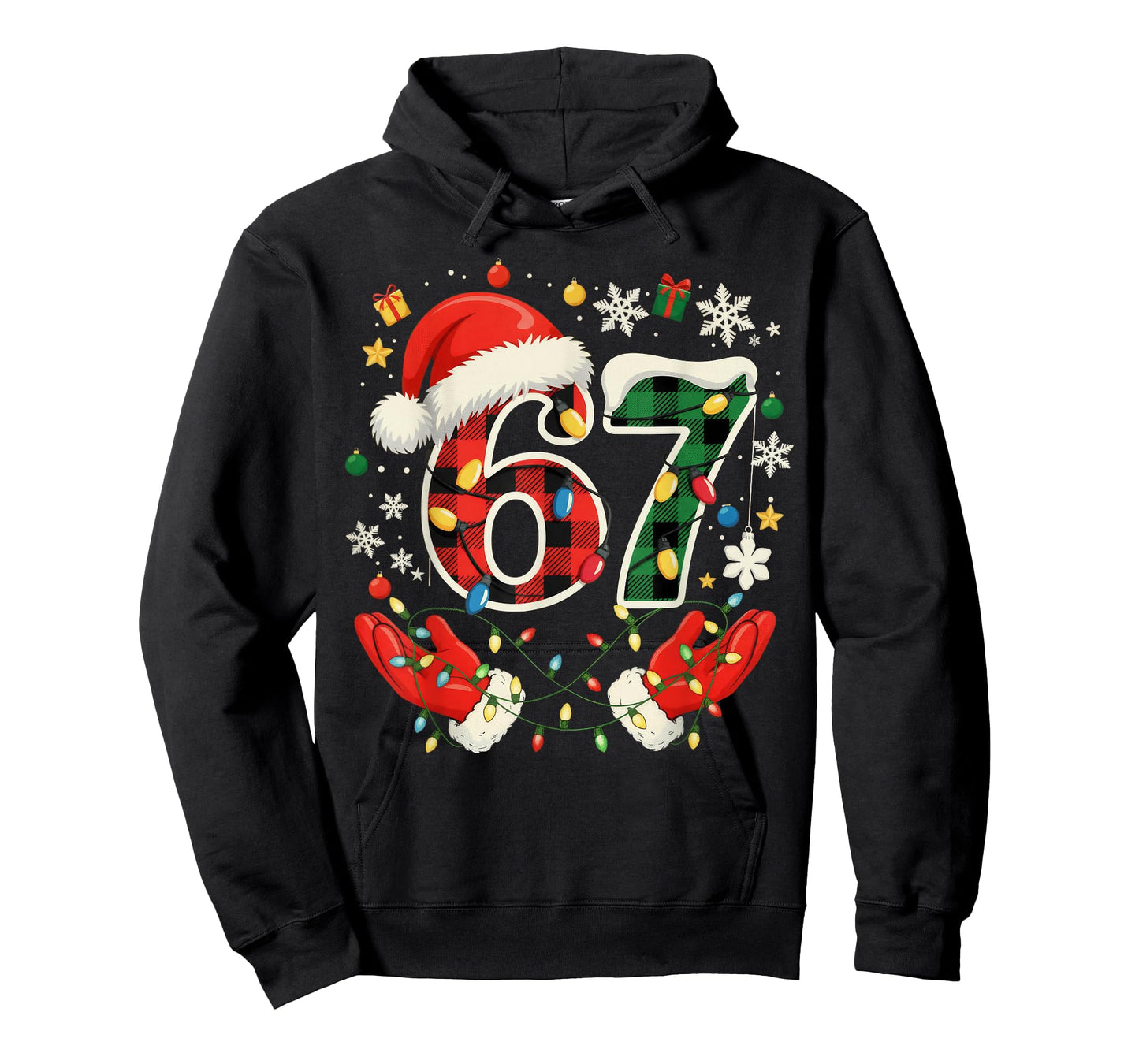 67 Red Green Plaid Lights 6 7 Funny Boys Kids Winter Holiday T-Shirt