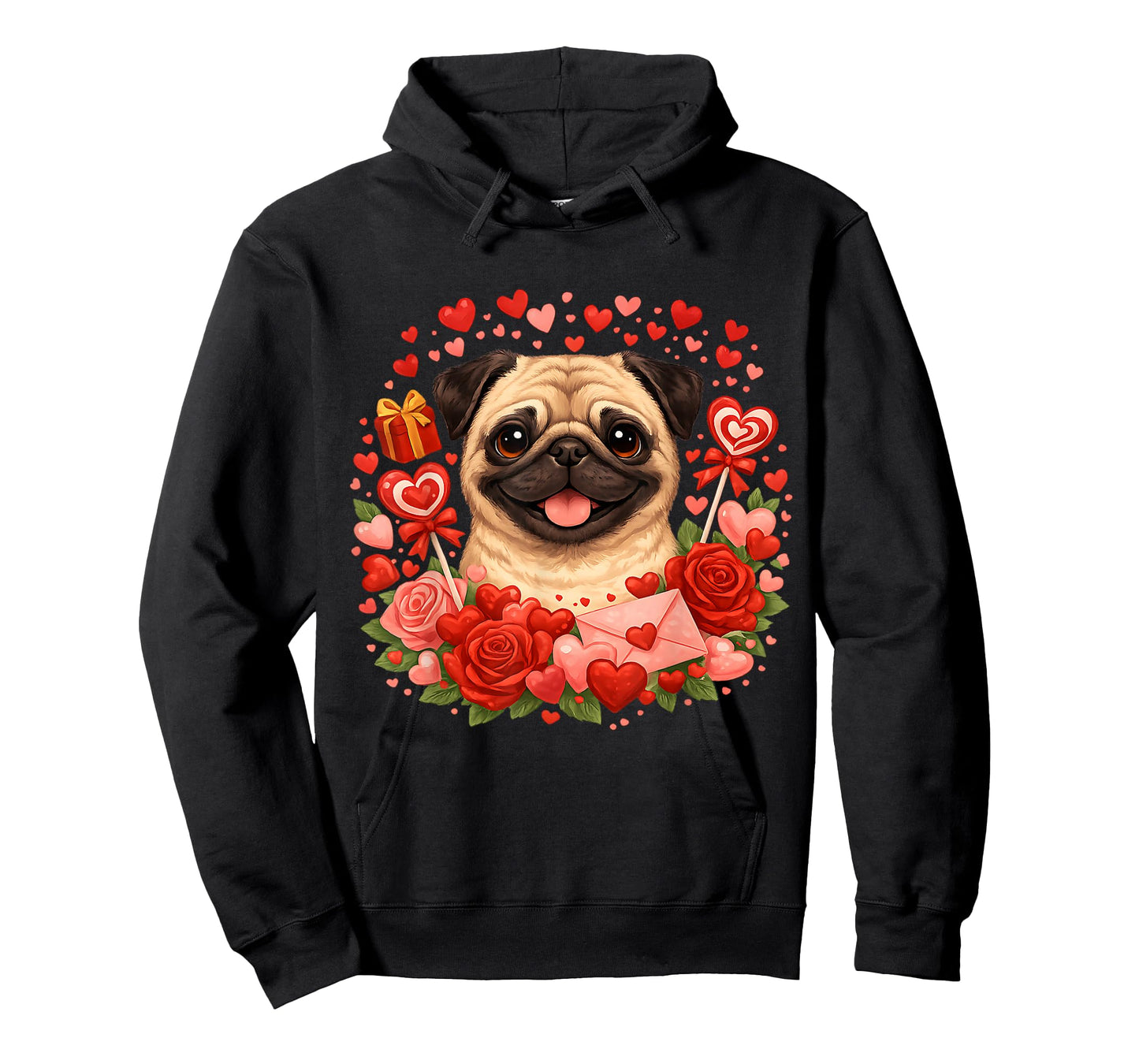 Cute Pug Valentine Day Hearts Roses T-Shirt