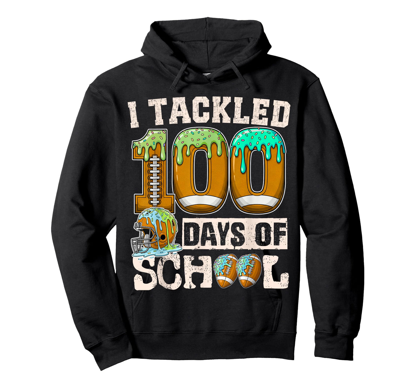 I Tackled 100 Days of School Football Ice Cream Drip T-Shirt
