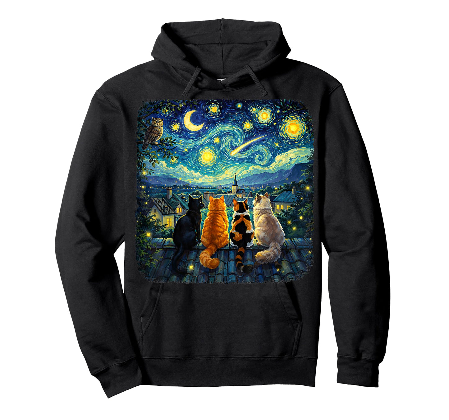 Cat Starry Night Van Gogh Cats Funny Gifts for Men Women Kid T-Shirt