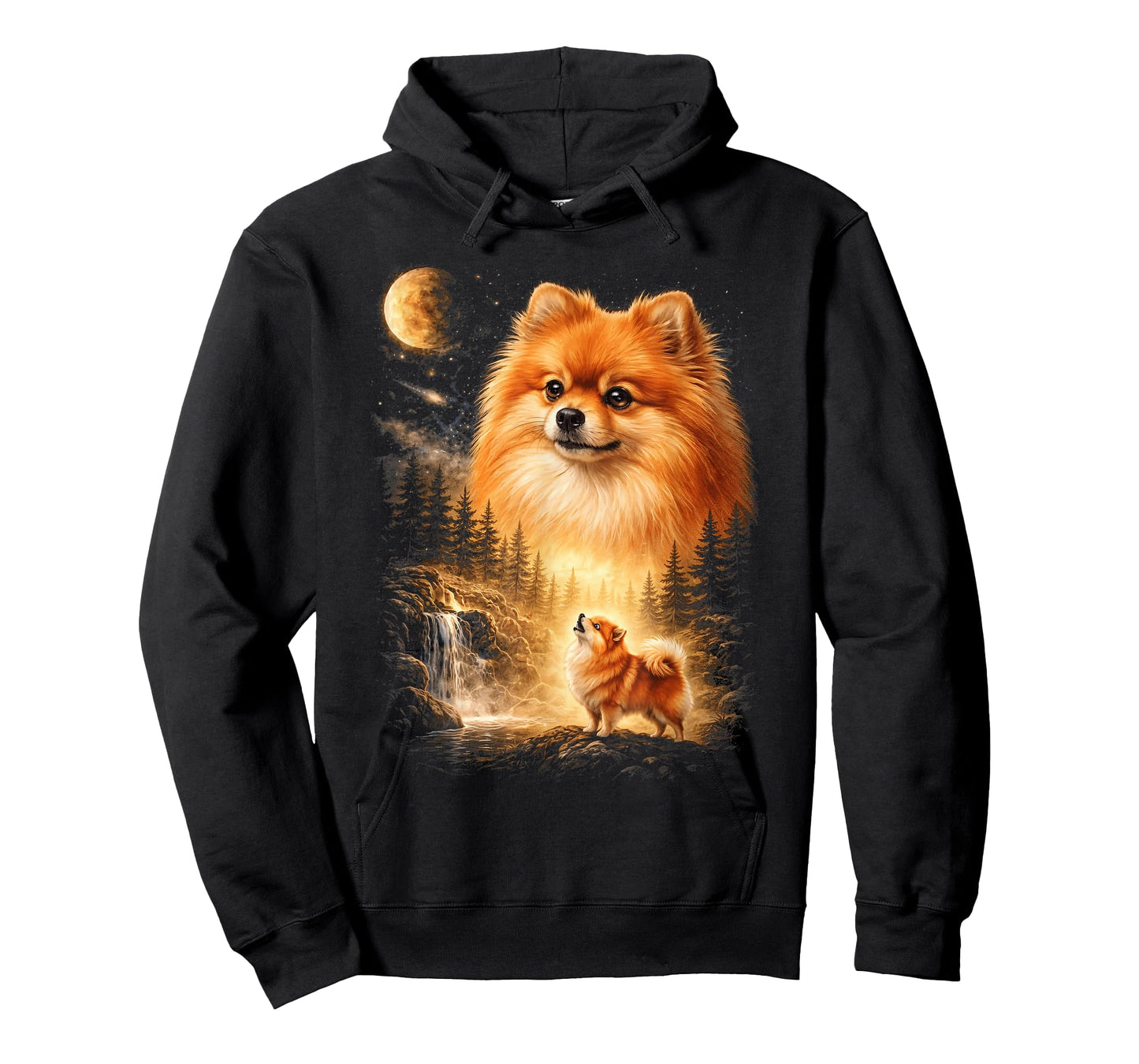 Pomeranian Howling to The Moon Vintage Mystical Dog Art T-Shirt