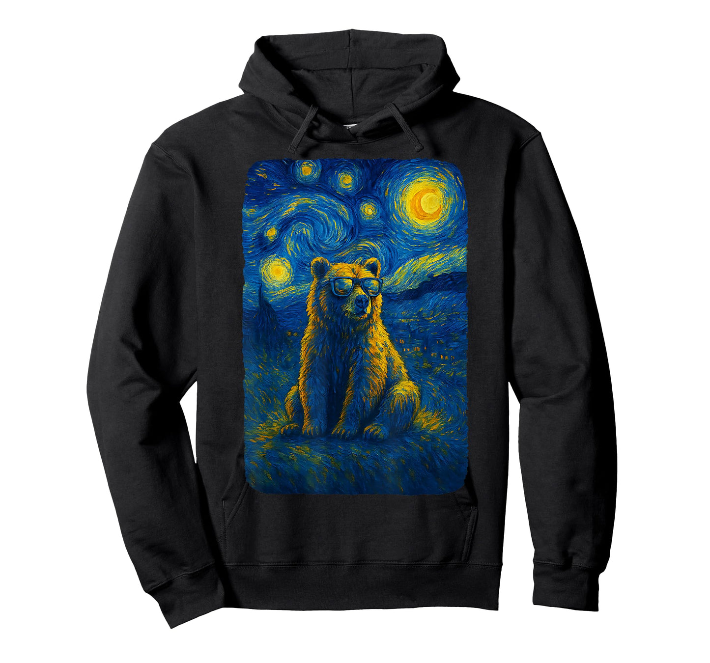Bear Starry Funny Night Grizzly Bear in Sunglasses Van Gogh T-Shirt