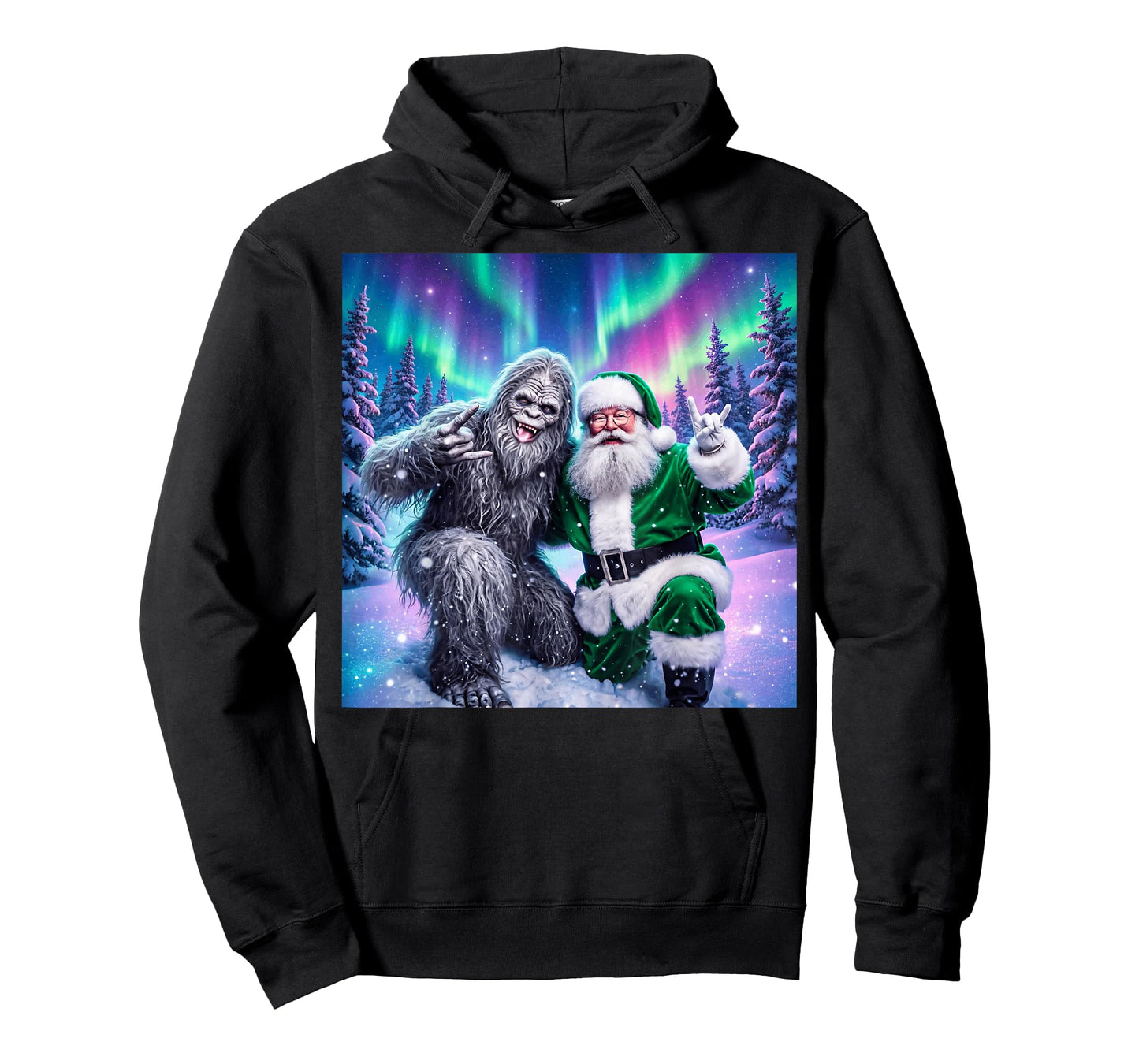 Santa with Bigfoot Christmas Lights Funny Sasquatch Believe T-Shirt