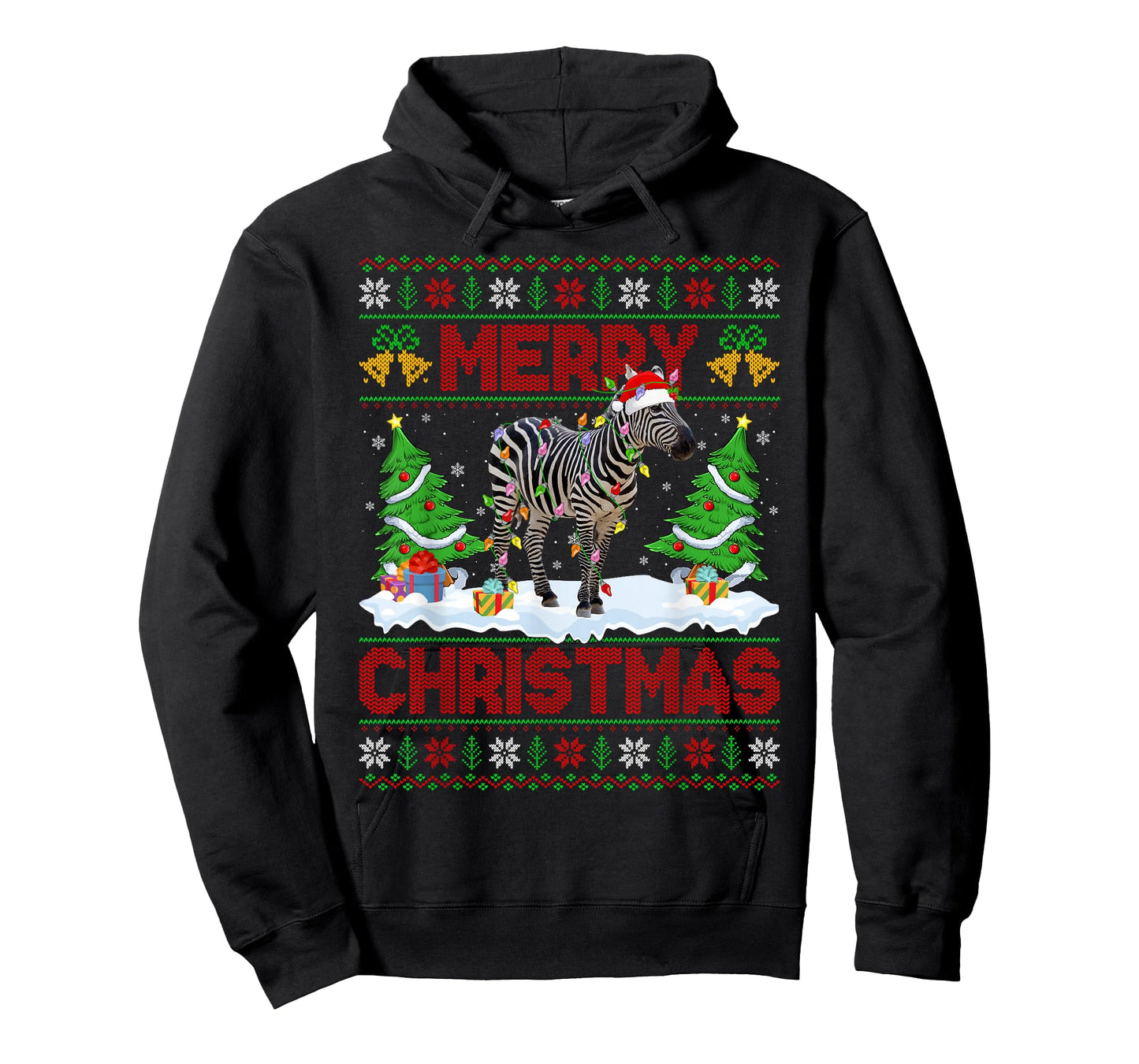 Zebra Ugly Xmas Sweater Funny Animal Lights Christmas T-Shirt