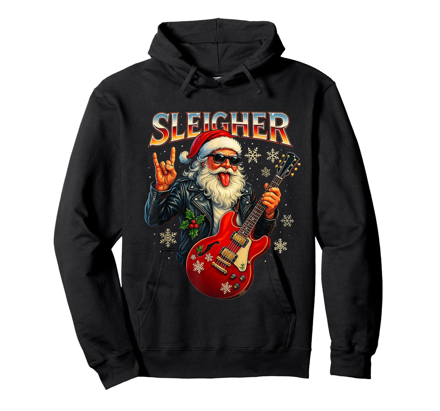 Sleigher Rock Santa Funny Metal Christmas Design T-Shirt