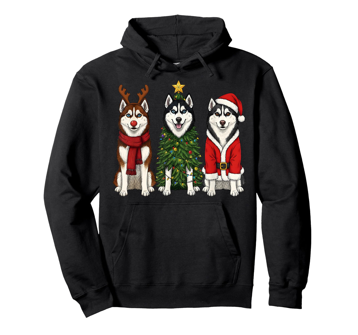 Retro Christmas Siberian Husky Santa Reindeer Dog Lover T-Shirt