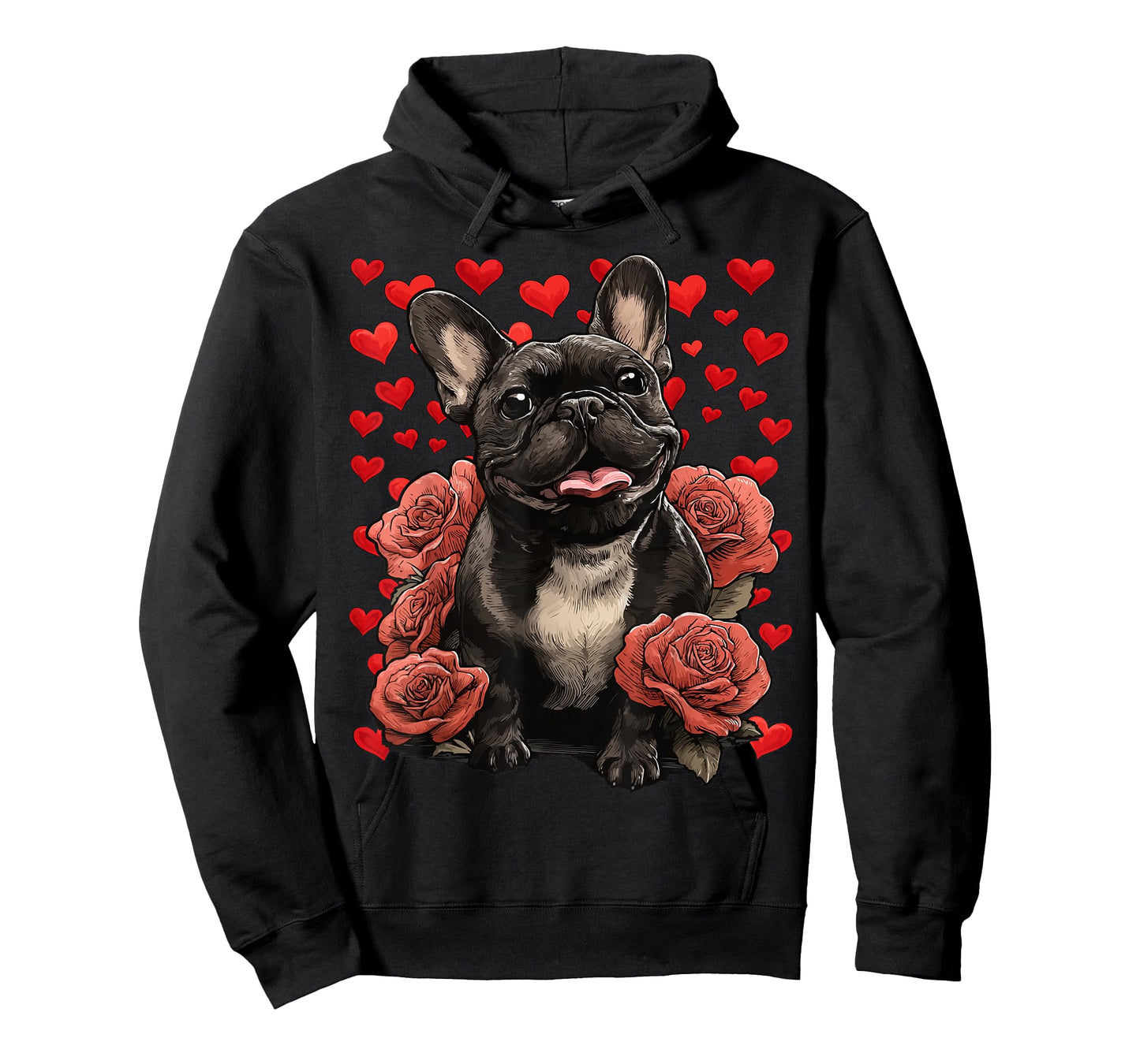 French Bulldog with Red Roses Hearts Valentine’s Day Dog T-Shirt