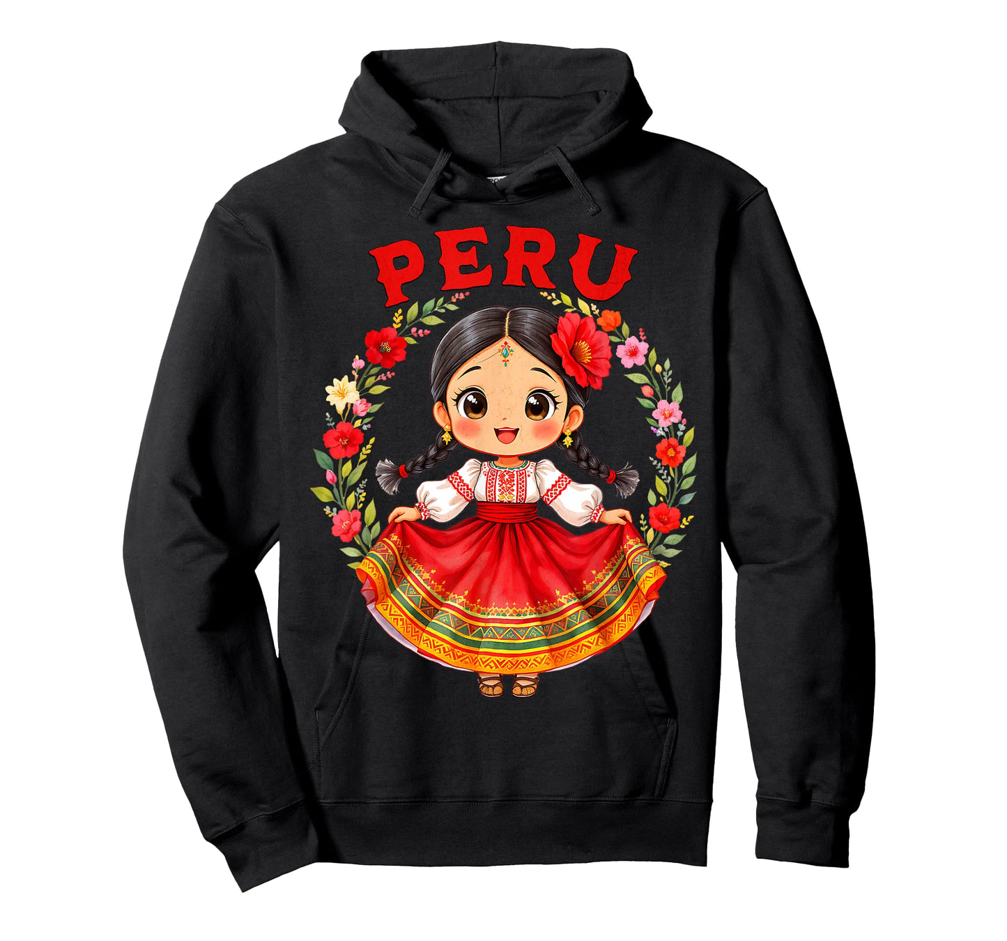 Cute Peru Girl Traditional Dress Colorful Flowers Girls Kids T-Shirt