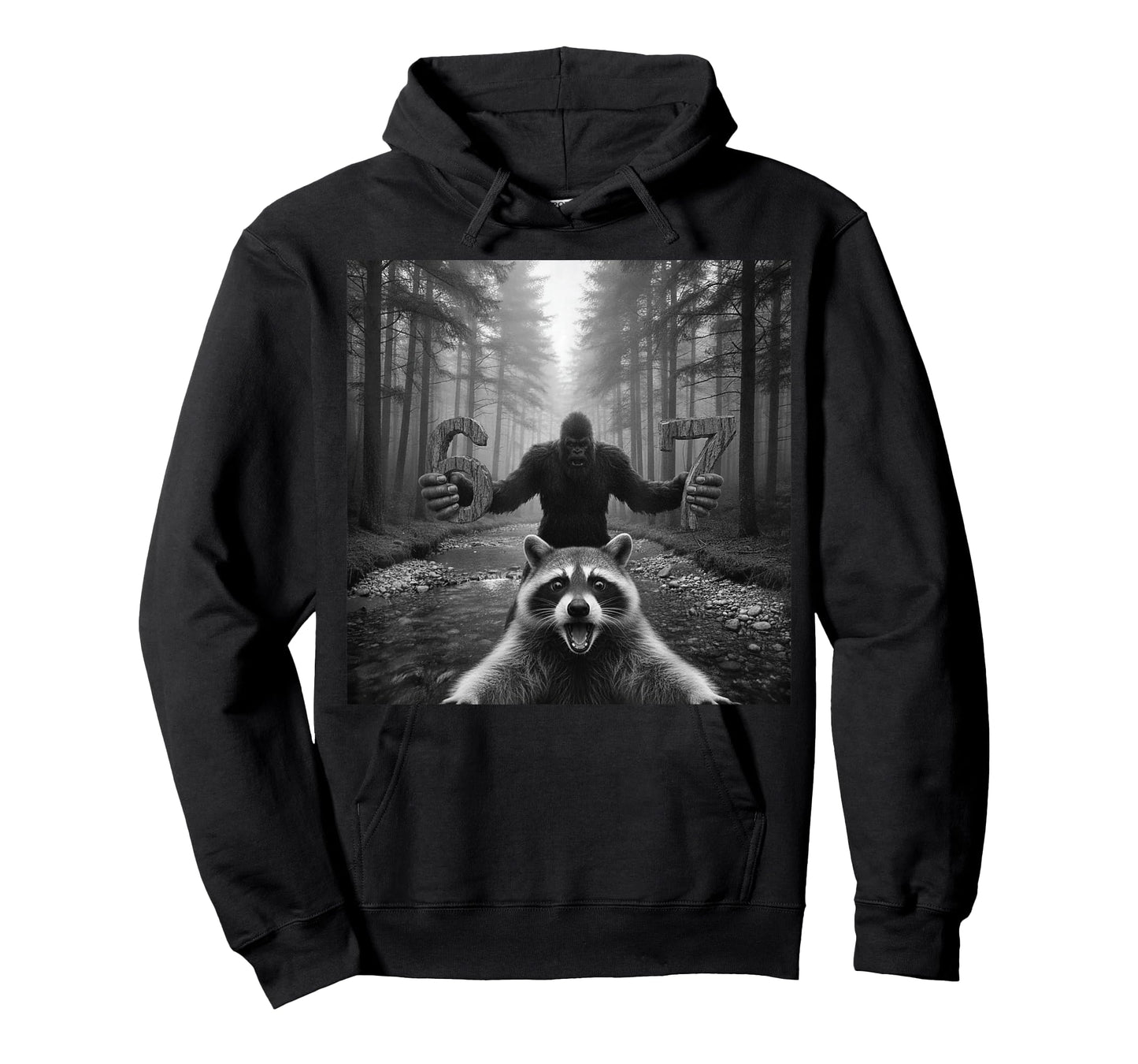 Funny Raccoon Selfie with Bigfoot 67 Six Seven Meme Men Boys T-Shirt
