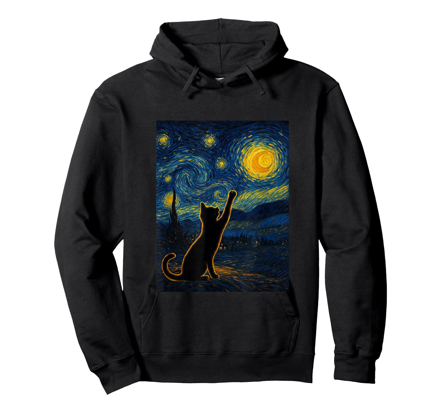 Starry Night Van Gogh Black Cat, Funbibi Cat Dad Gifts T-Shirt