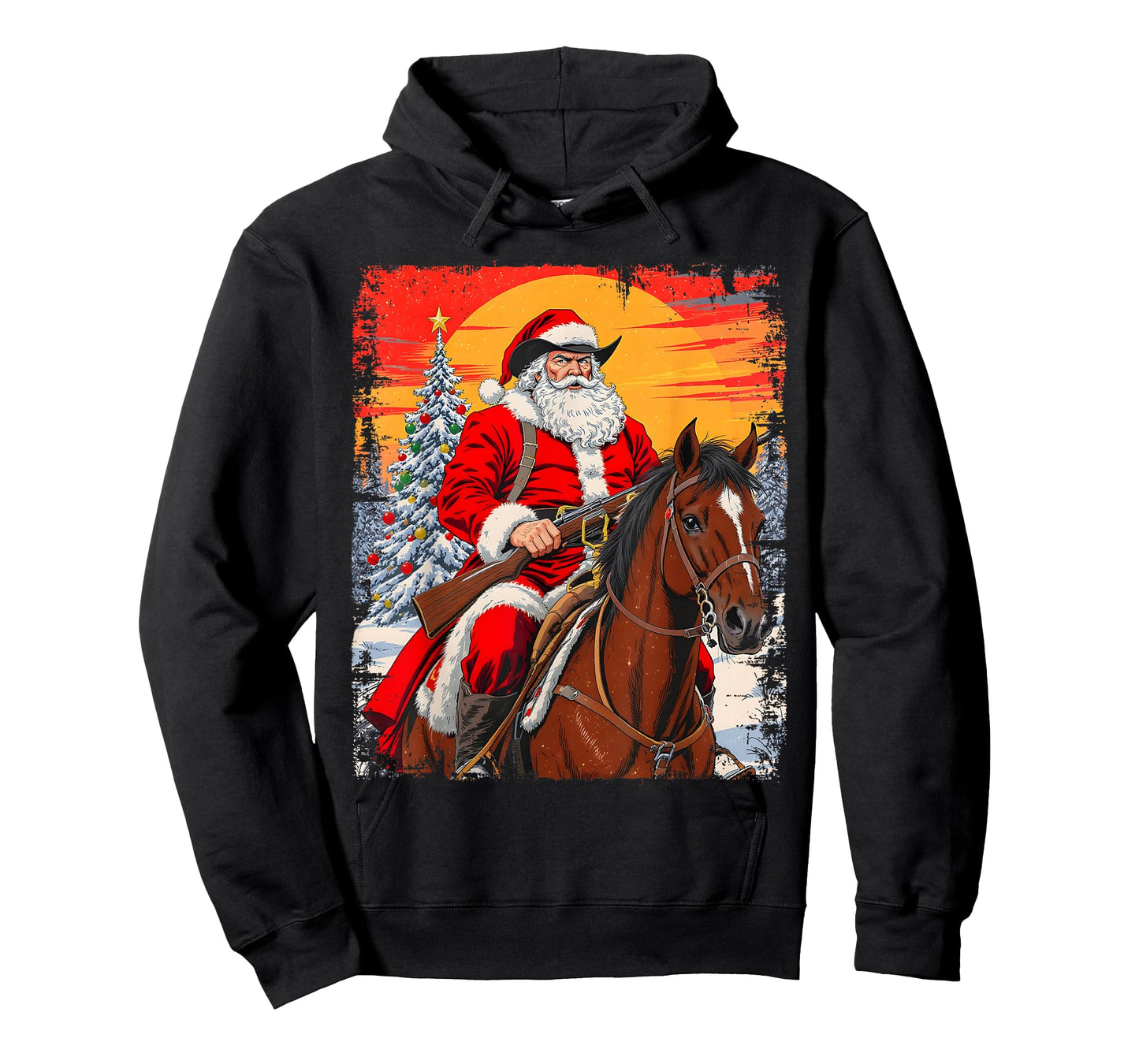 Merry Christmas Pajamas Santa Claus Western Cowboy Boys Men T-Shirt