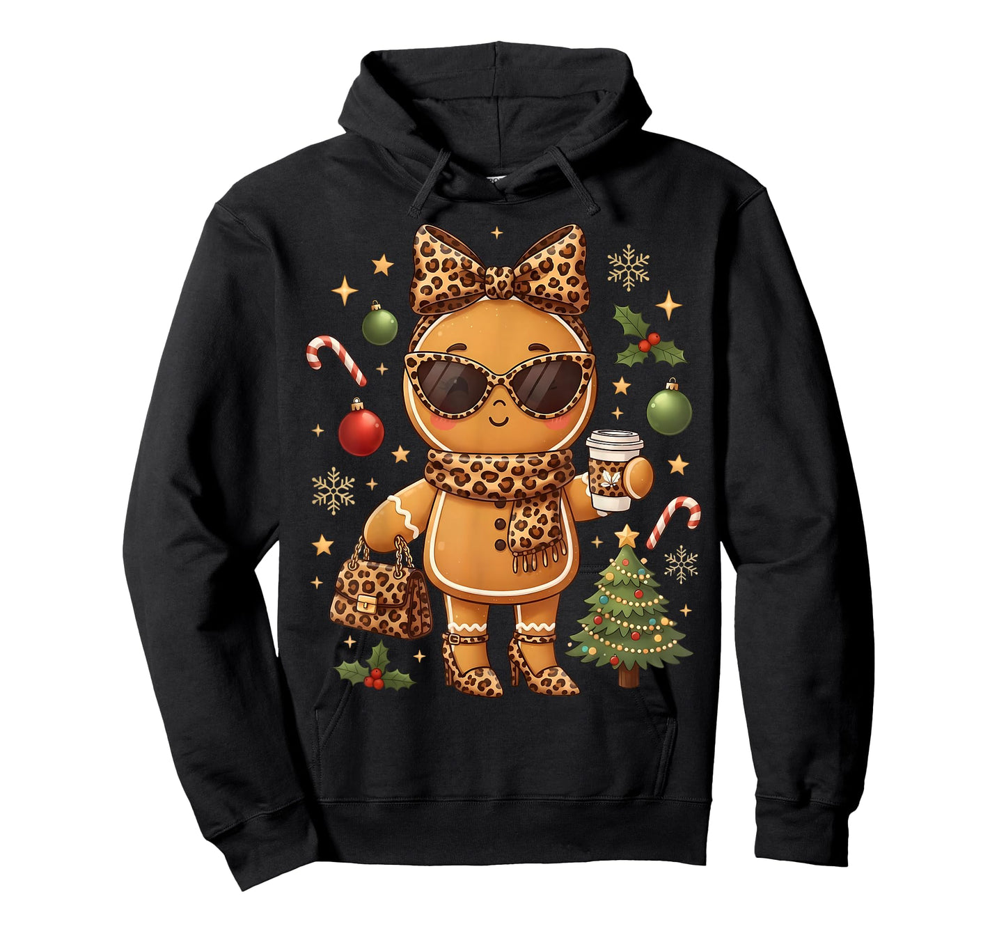 Cute Gingerbread Leopard Christmas Xmas Girl Women T-Shirt