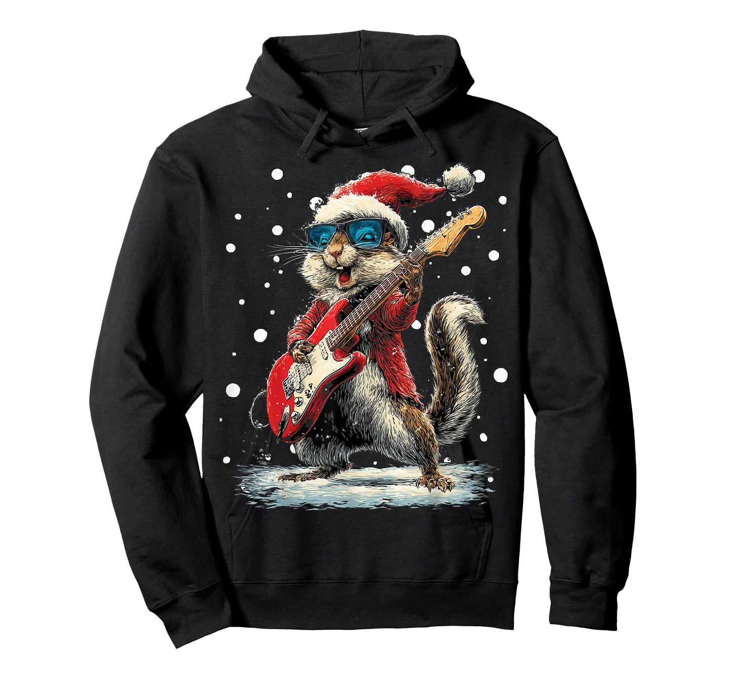 Christmas Squirrel Playing Guitar Funny Musician Kitten T-Shirt