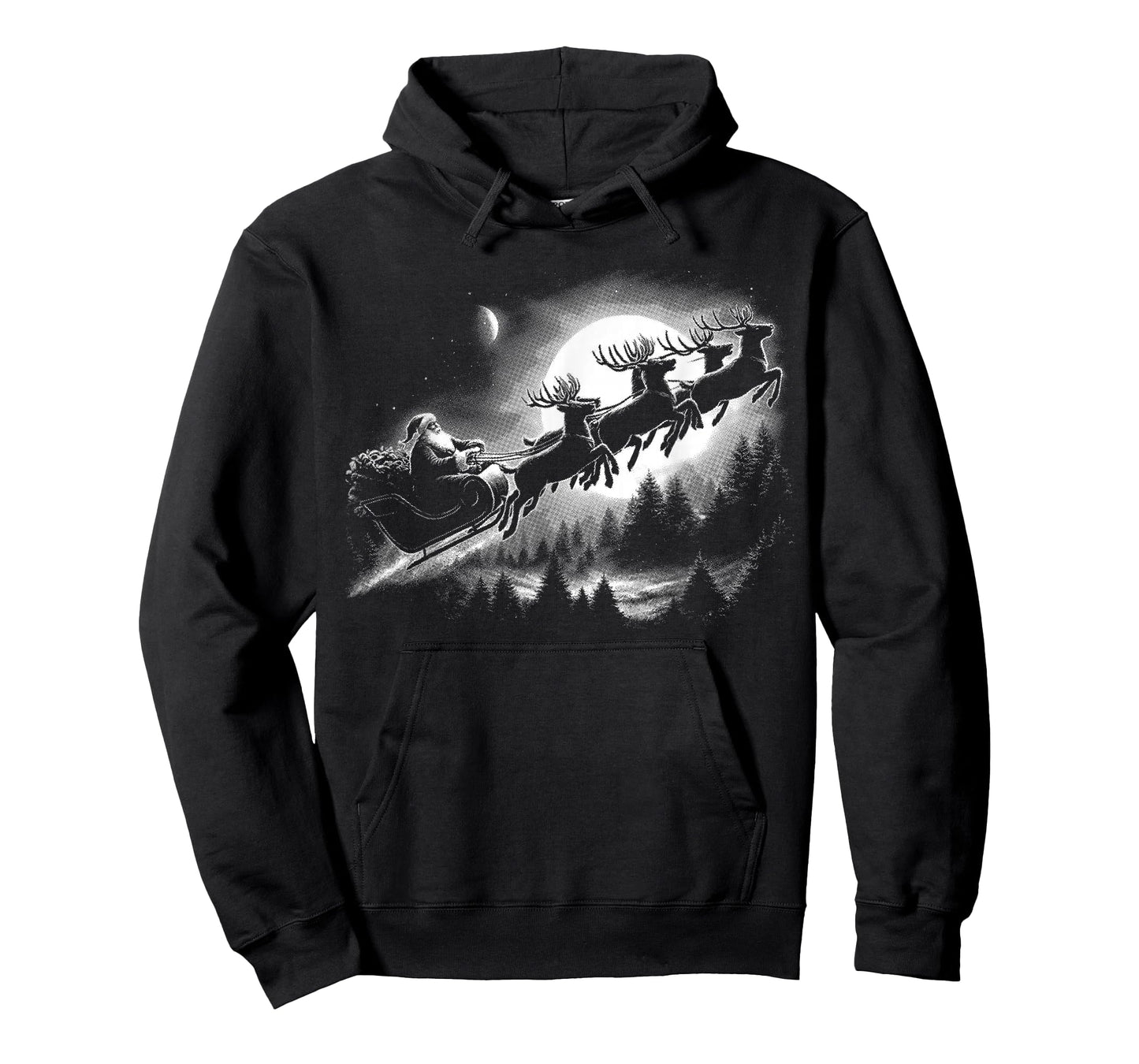 Vintage Santa Sleigh Flying Over Forest Christmas Reindeer T-Shirt