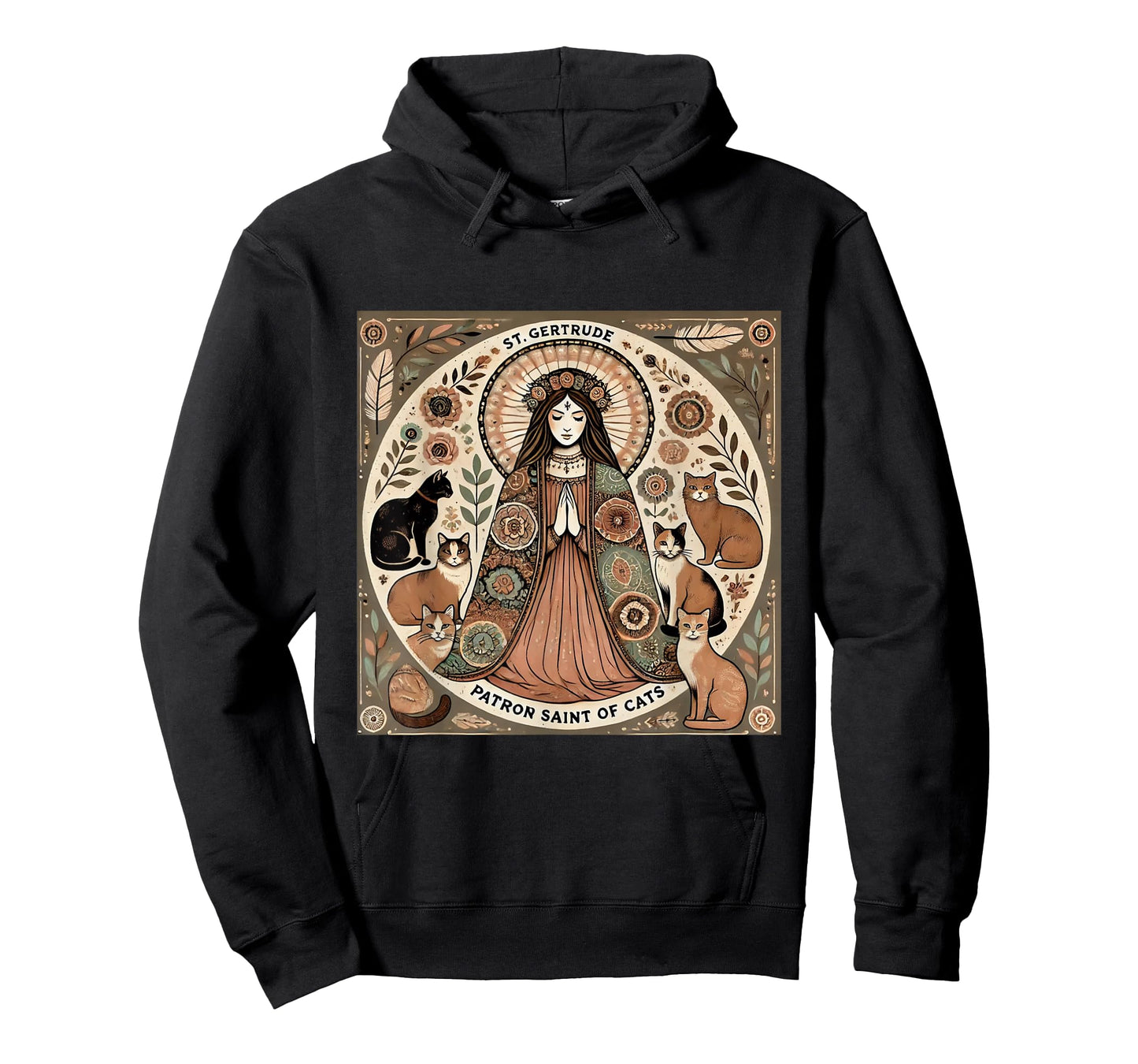 Saint Gertrude Patron St of Cats Folk Art T-Shirt