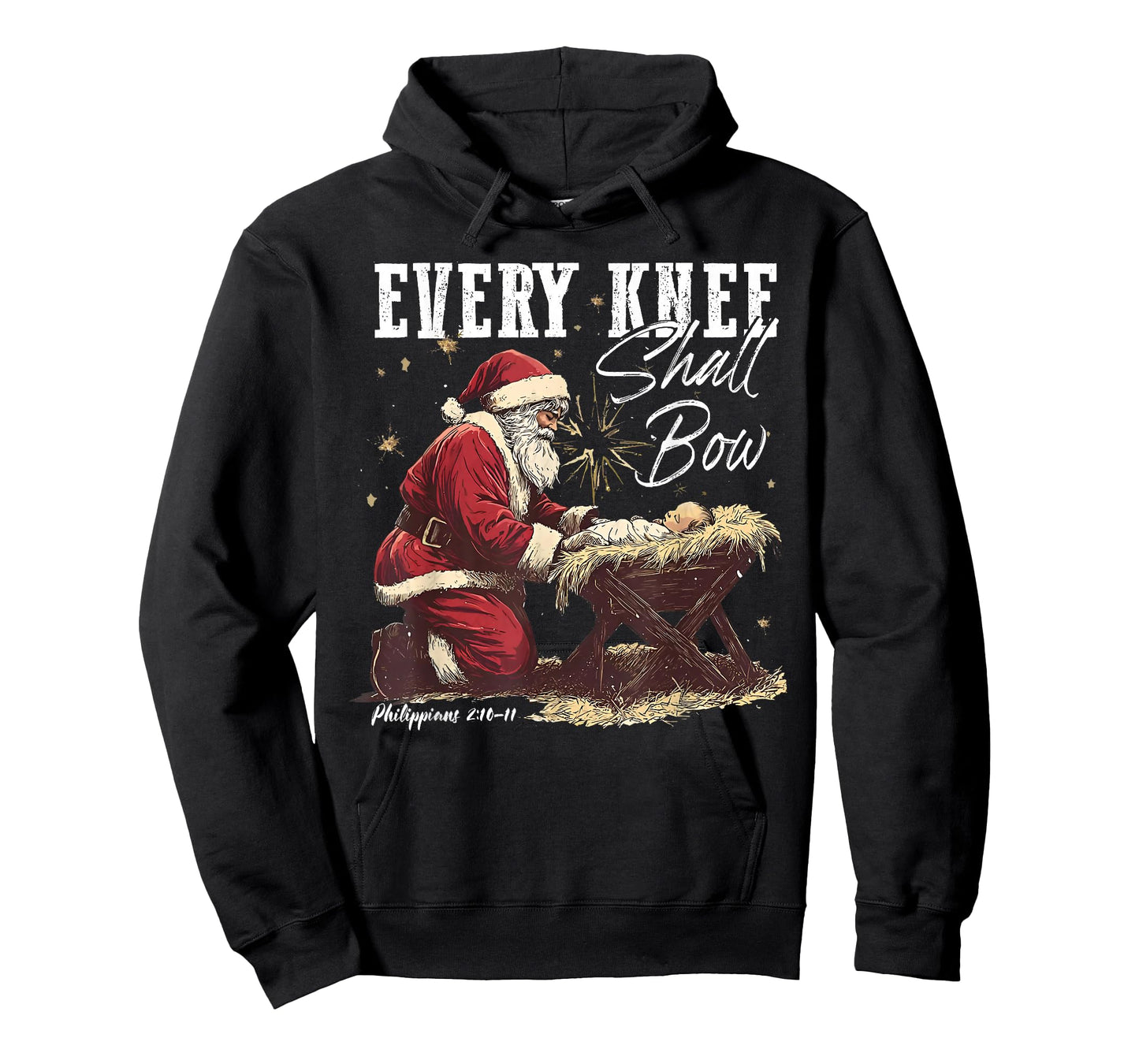 Every Knee Shall Bow Santa Jesus Christian Holiday Christmas T-Shirt