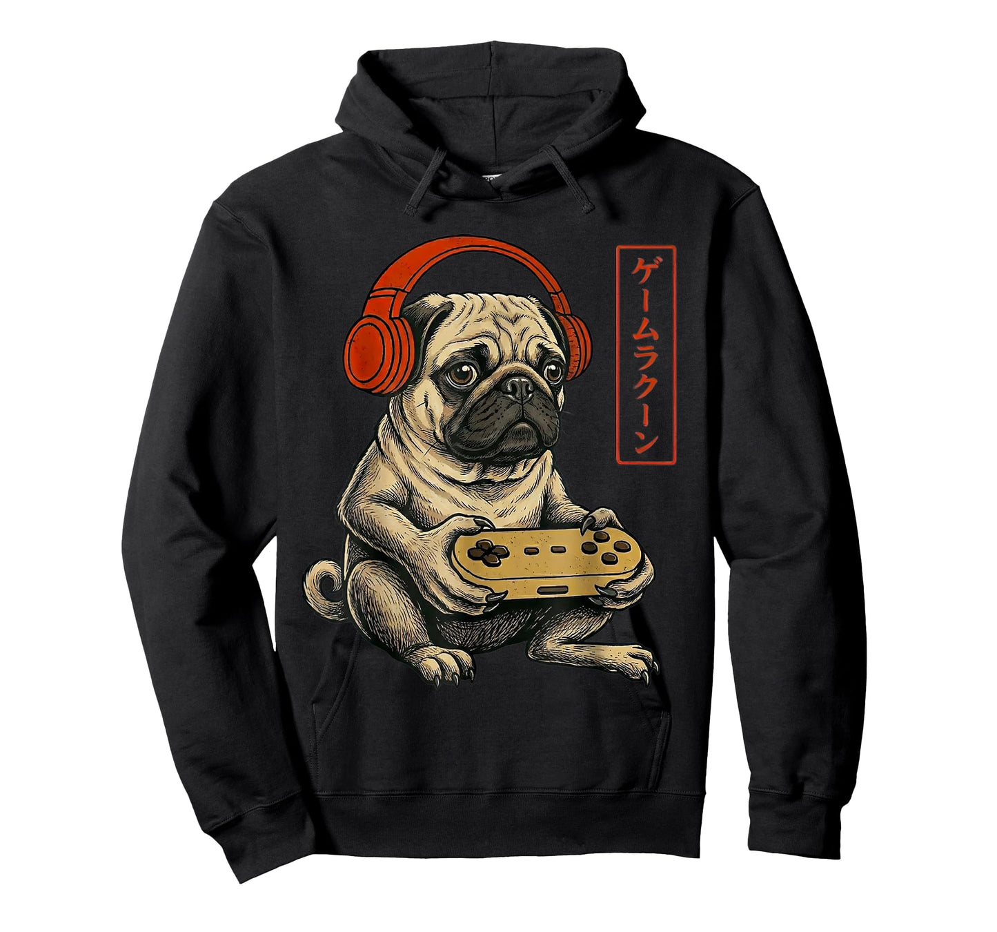 Japanese Gamer Pug Dog Art Men Women Boys Funny Gaming T-Shirt