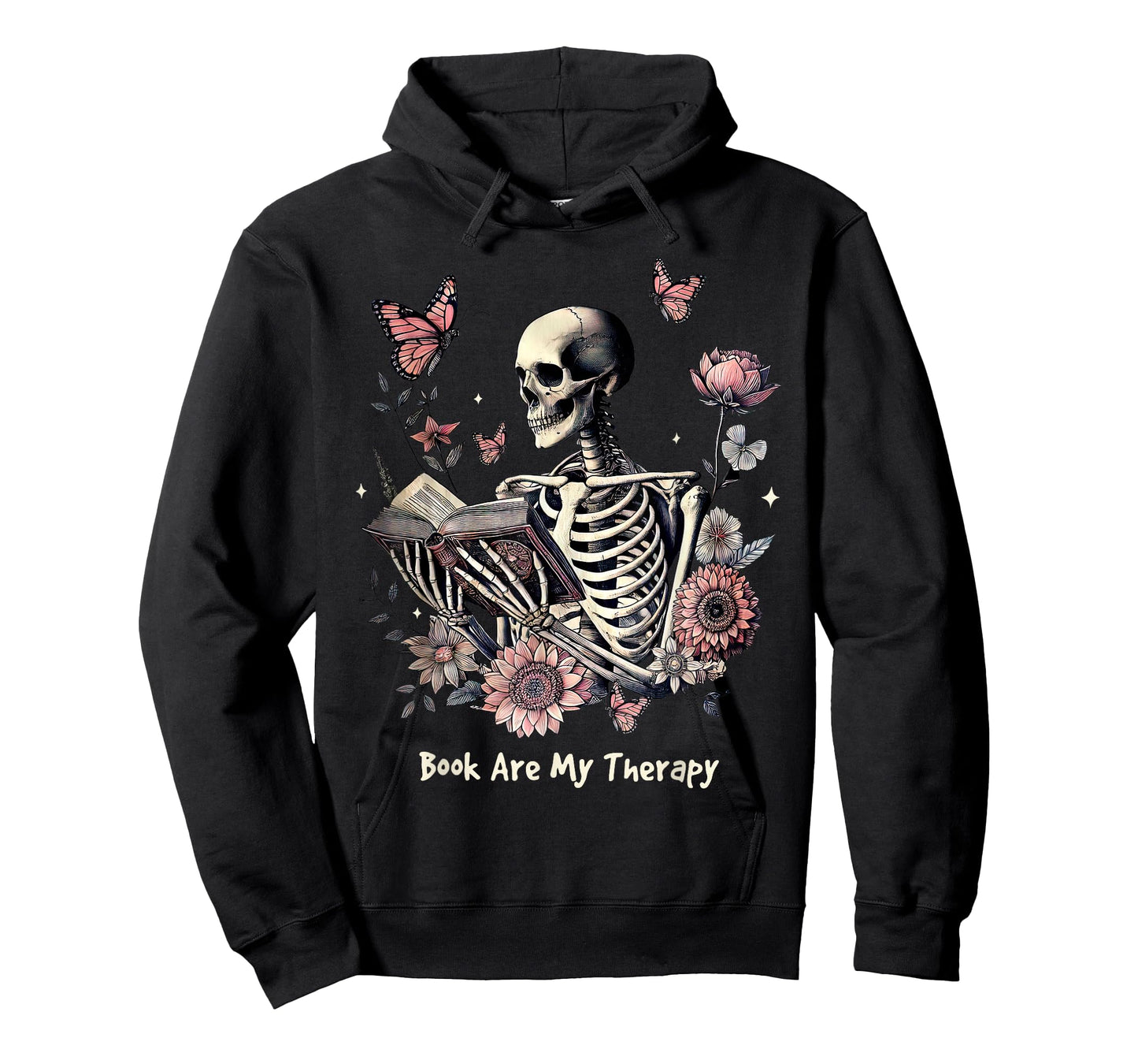Book are My Therapy Skeleton Book Reading Floral Butterfly T-Shirt