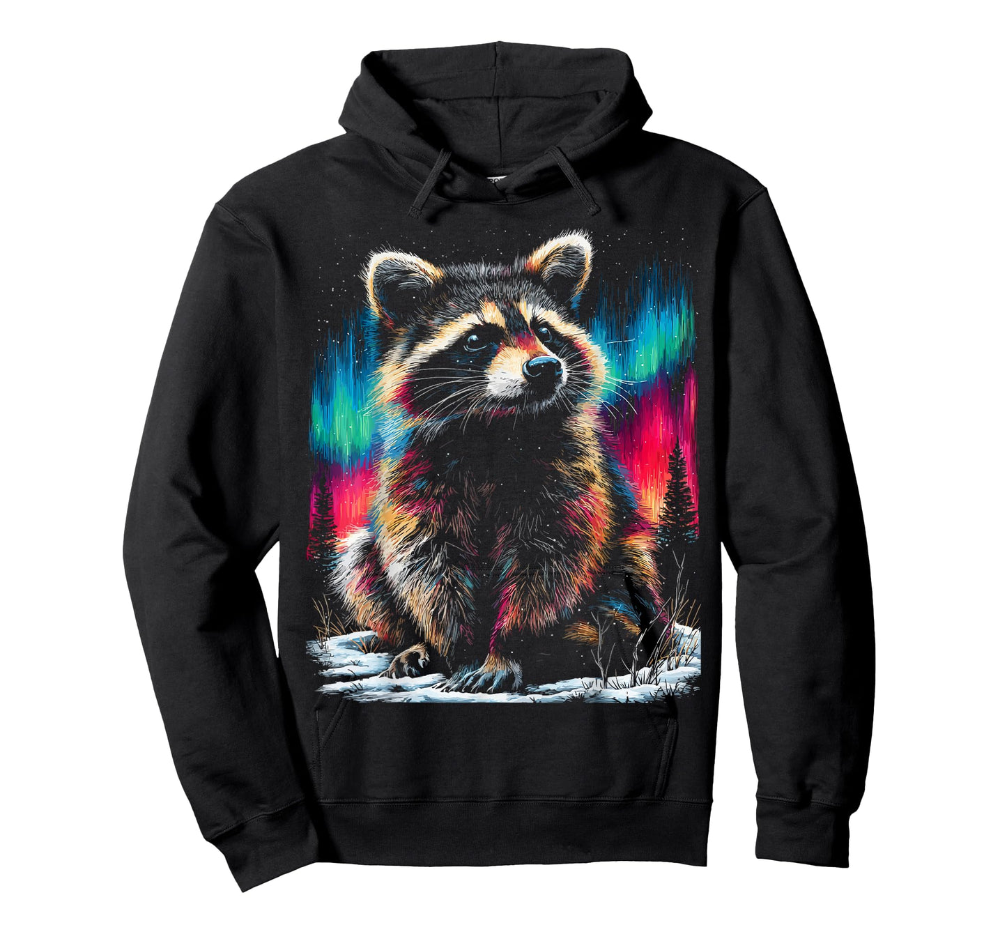 Colorful Raccoon Aurora Borealis Winter Season Forest Animal T-Shirt