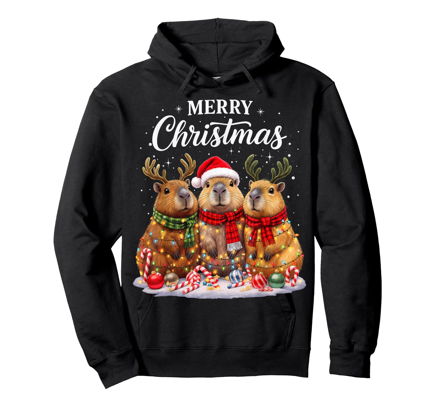 Christmas Capybara Santa Hat Reindeer Xmas Holiday Lights T-Shirt
