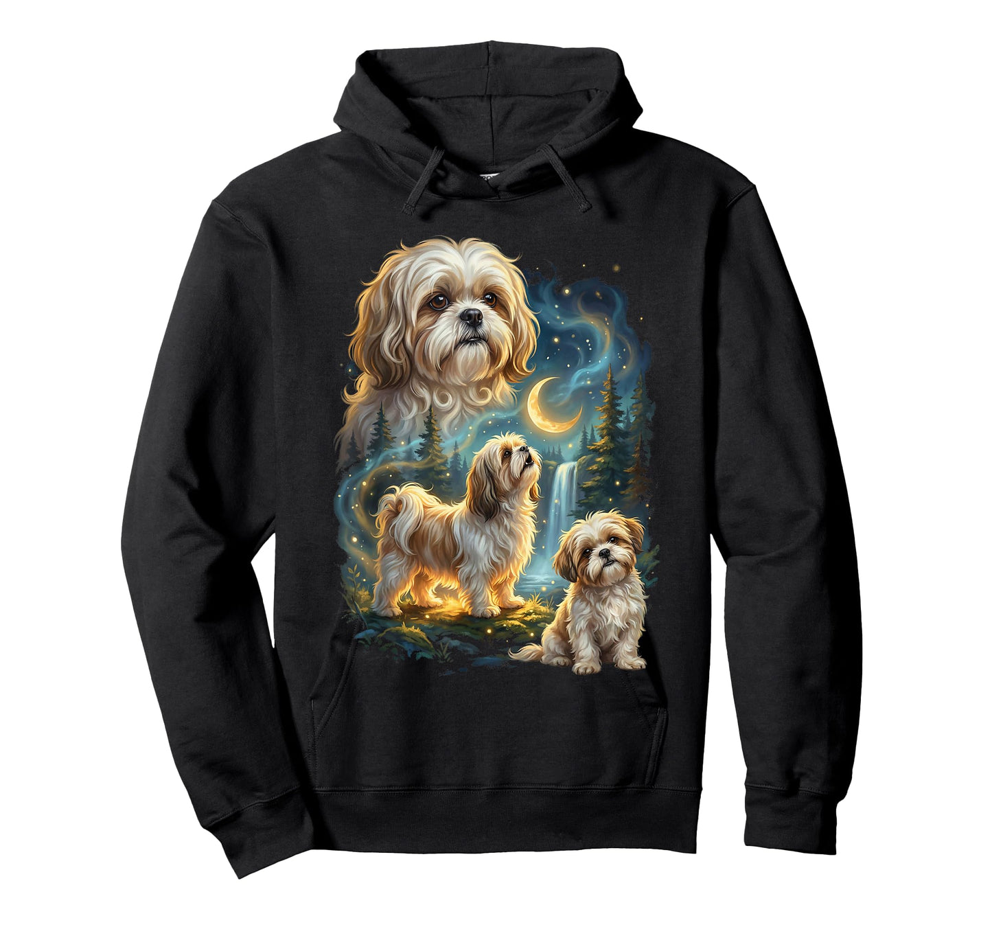 Shih Tzu Howling to The Moon Night Dog Art T-Shirt