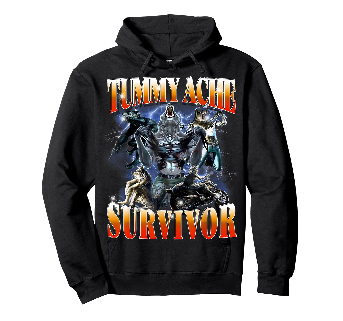 Tummy Ache Survivor Funny Alpha Wolf Meme for Men Women Kids T-Shirt