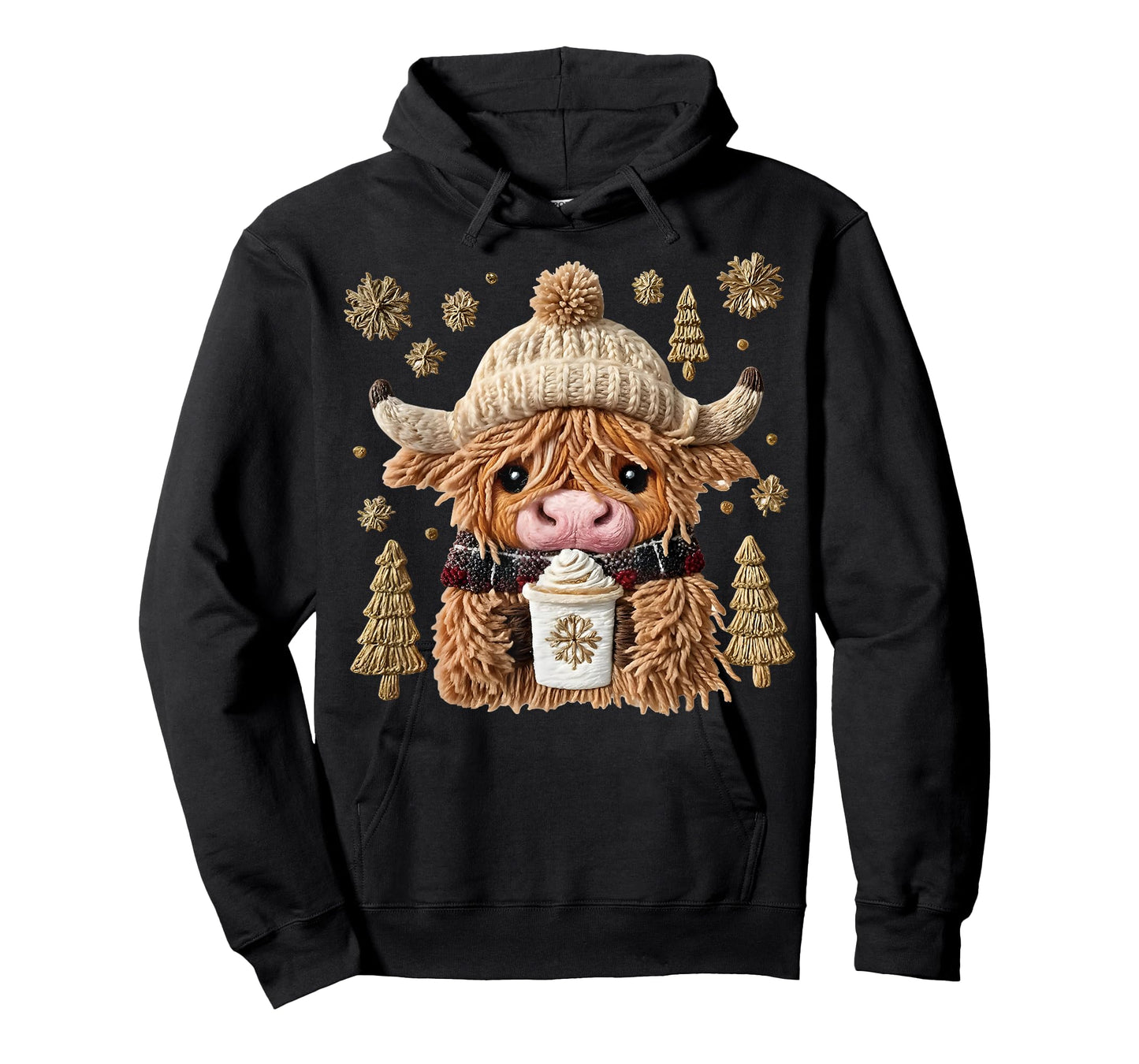 Cute Crochet Highland Cow Christmas Tee Cozy Winter Holiday T-Shirt
