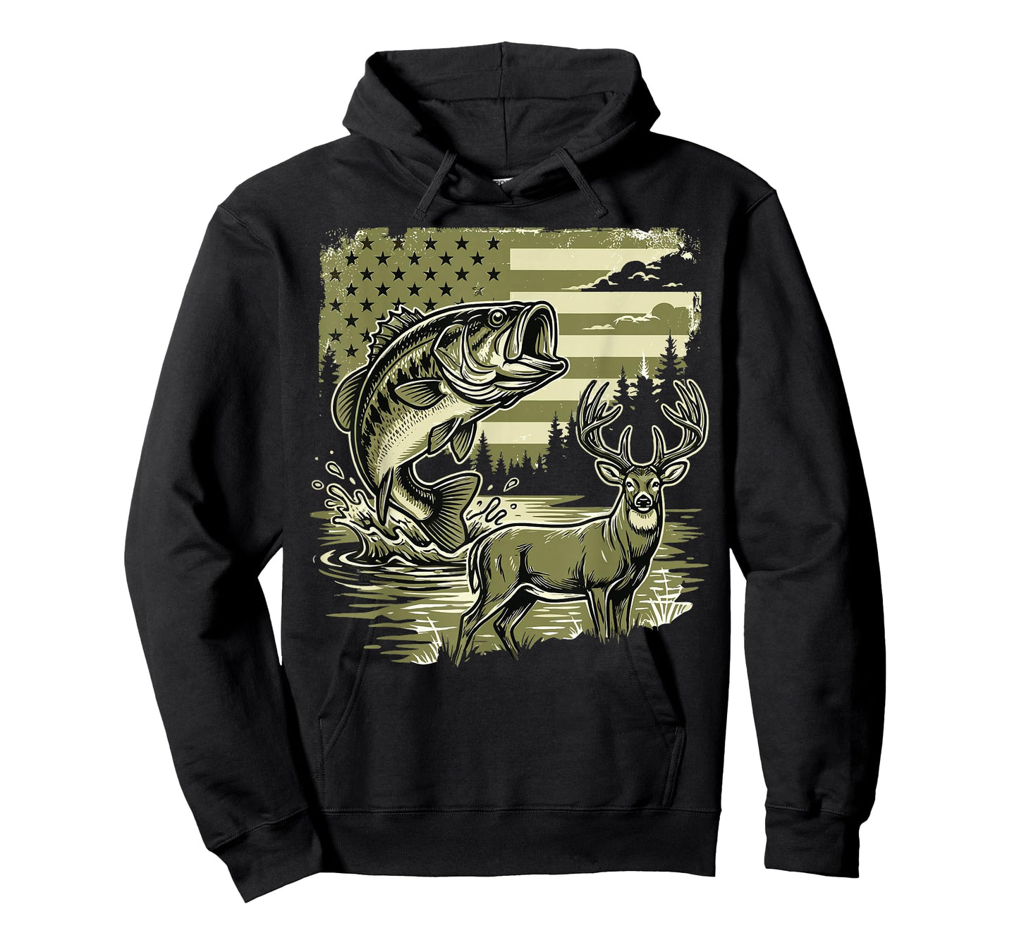 American Flag Bass Fishing and Hunting Youth Boys Outdoor T-Shirt
