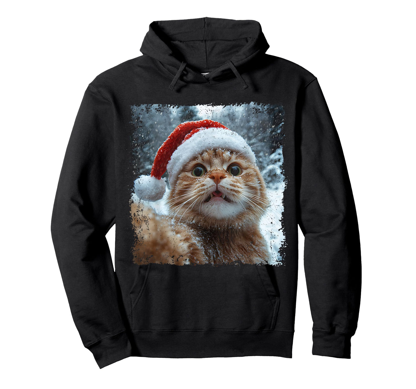 Funny Christmas Cat Selfie Santa Hat Design T-Shirt