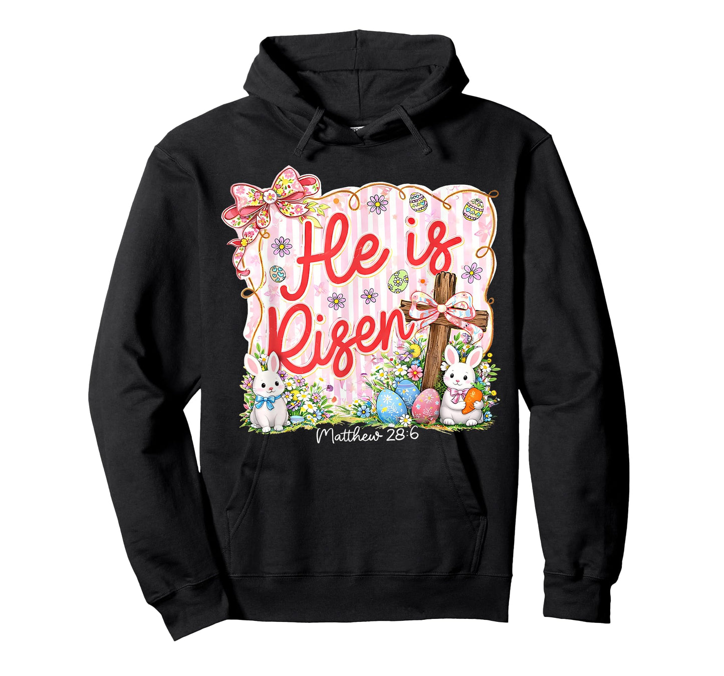 Preppy Easter He is Risen Bunny Eggs Women Girls T-Shirt