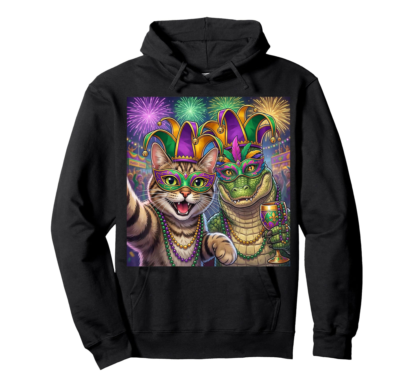Funny Cat Alligator Selfie Mardi Gras Carnival Party Art T-Shirt