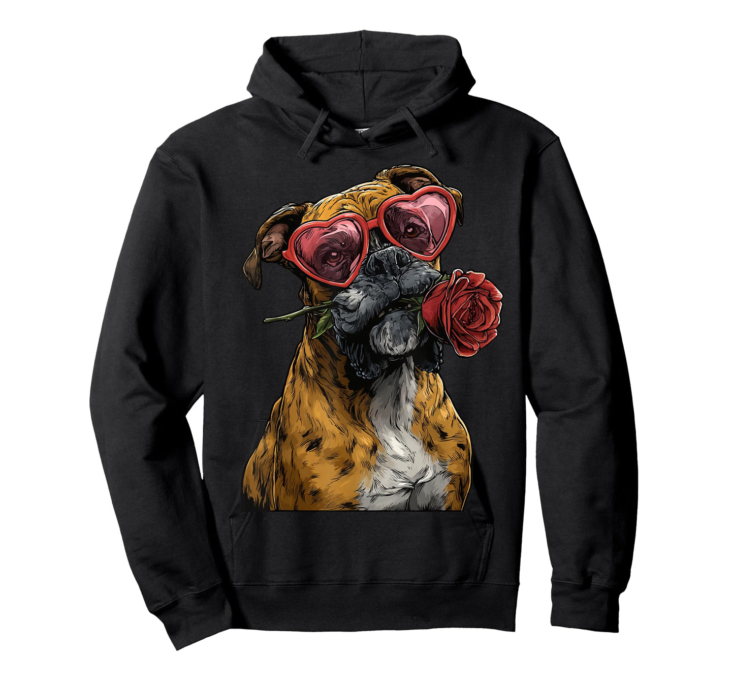 Cute Boxer with Heart Glasses Rose Valentine's Day Dog T-Shirt