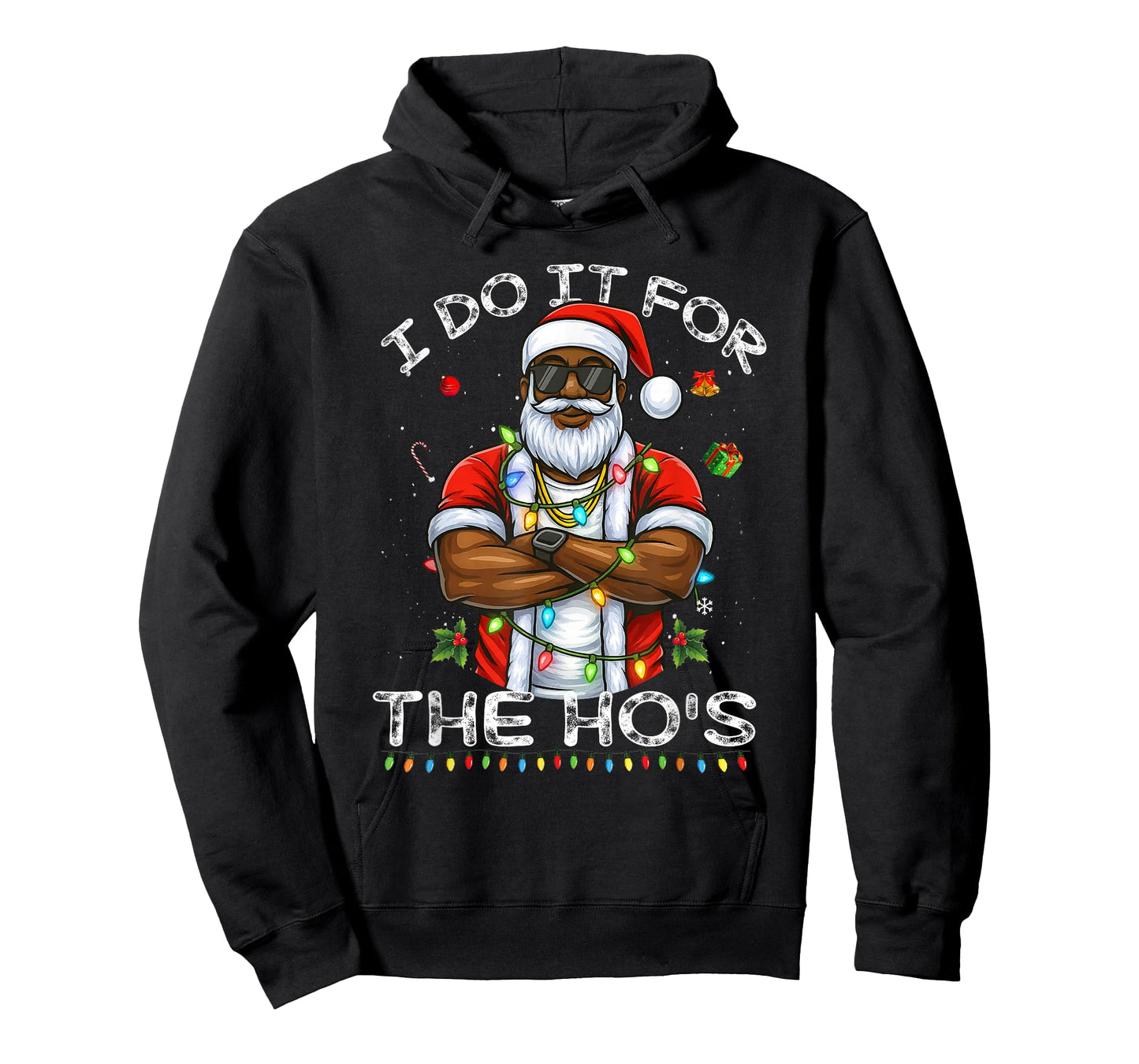 I Do It for The Hos Christmas African American Santa Black T-Shirt