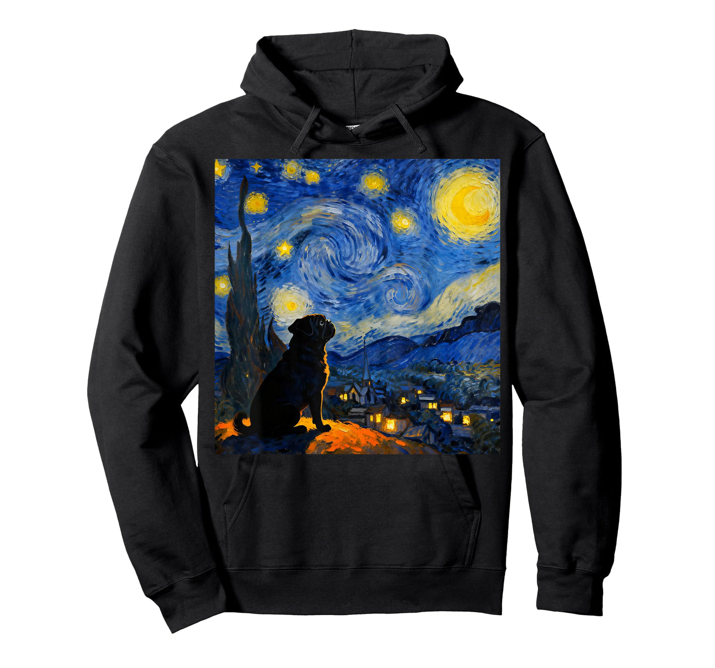 Funny Pug Graphic Van Gogh Style Starry Night Pug Lovers T-Shirt