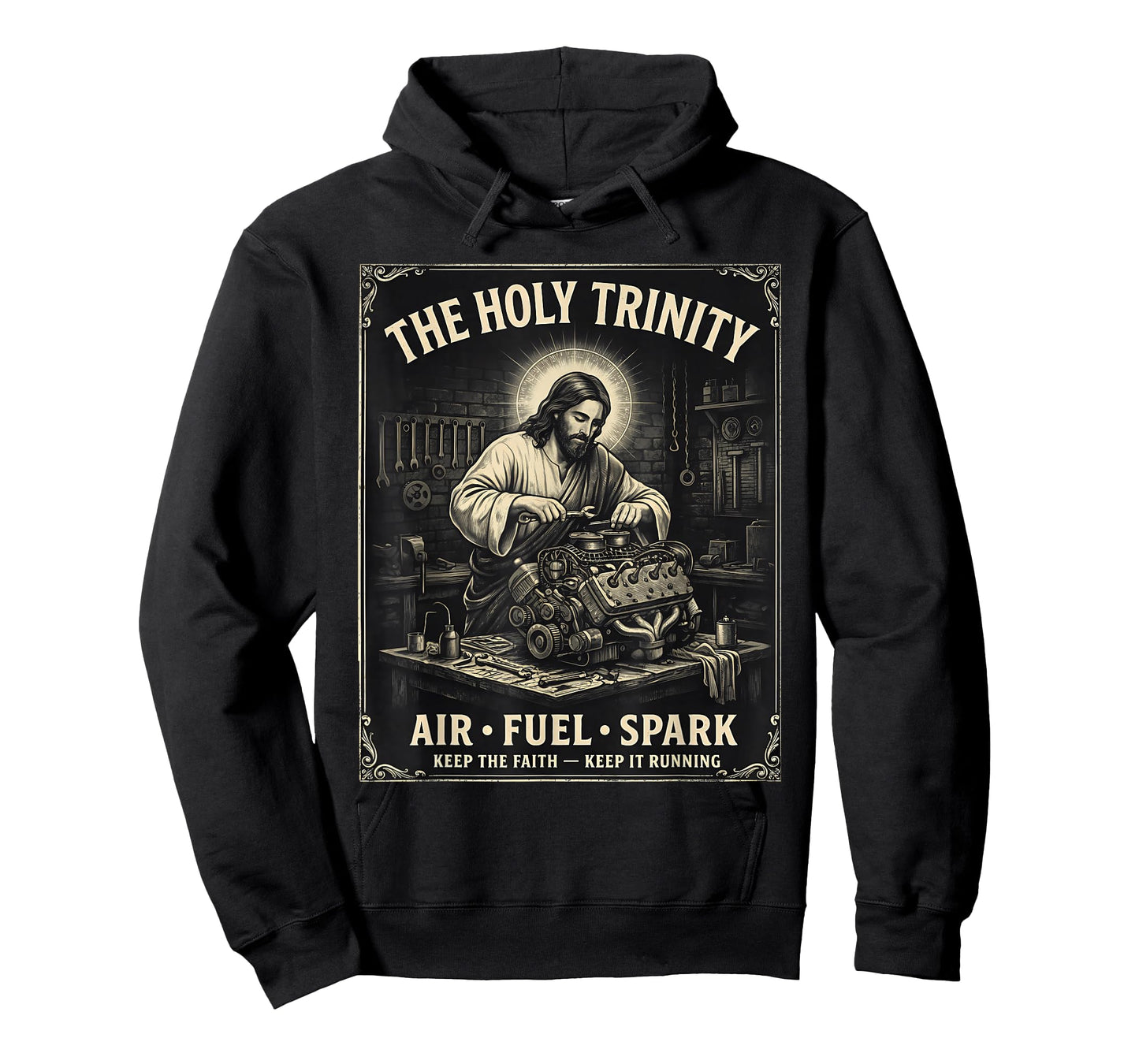 The Holy Trinity Air Fuel Spark Mechanic Jesus Humor T-Shirt