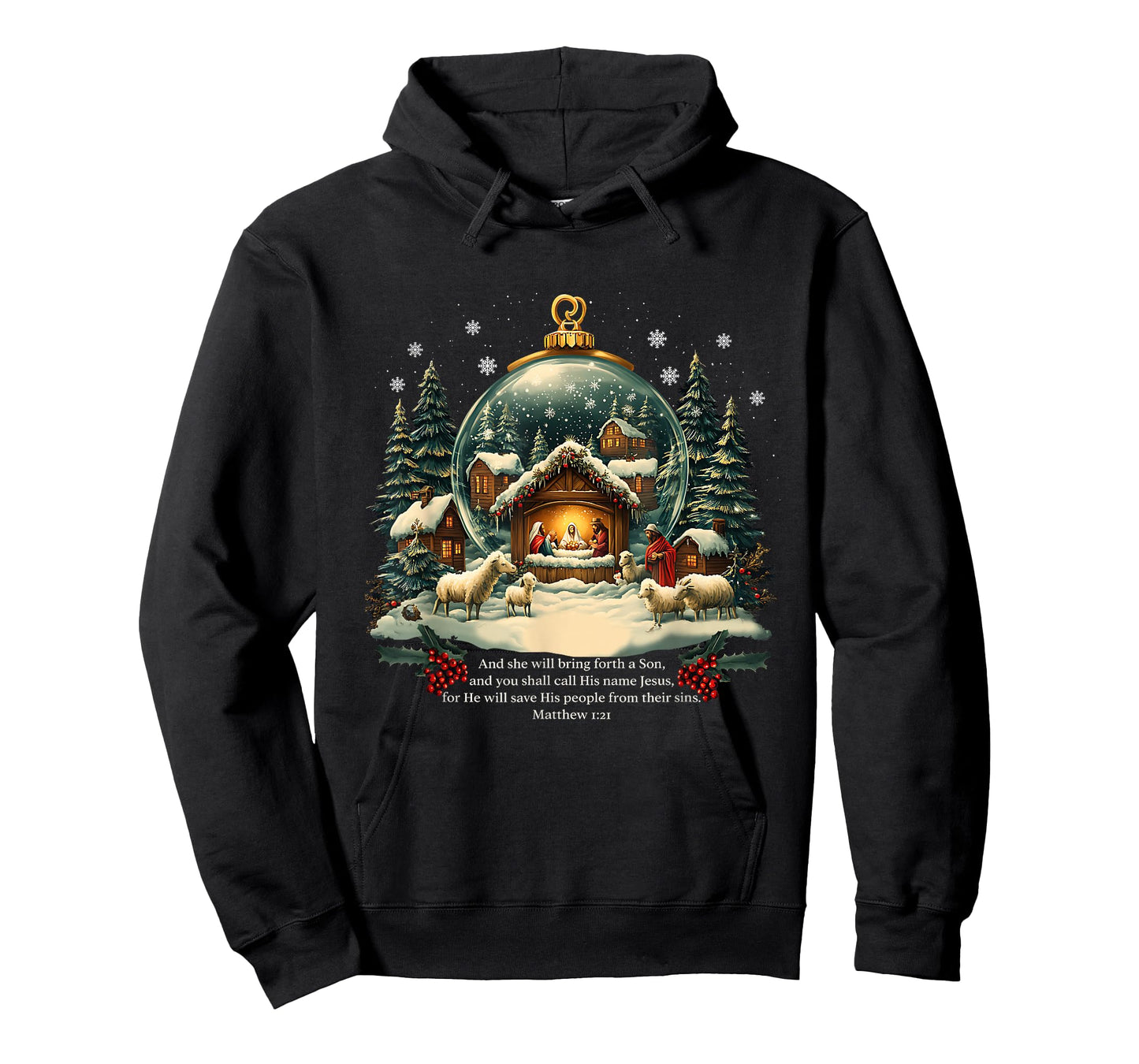 Nativity Ornament Christmas Scene Matthew 1:21 T-Shirt